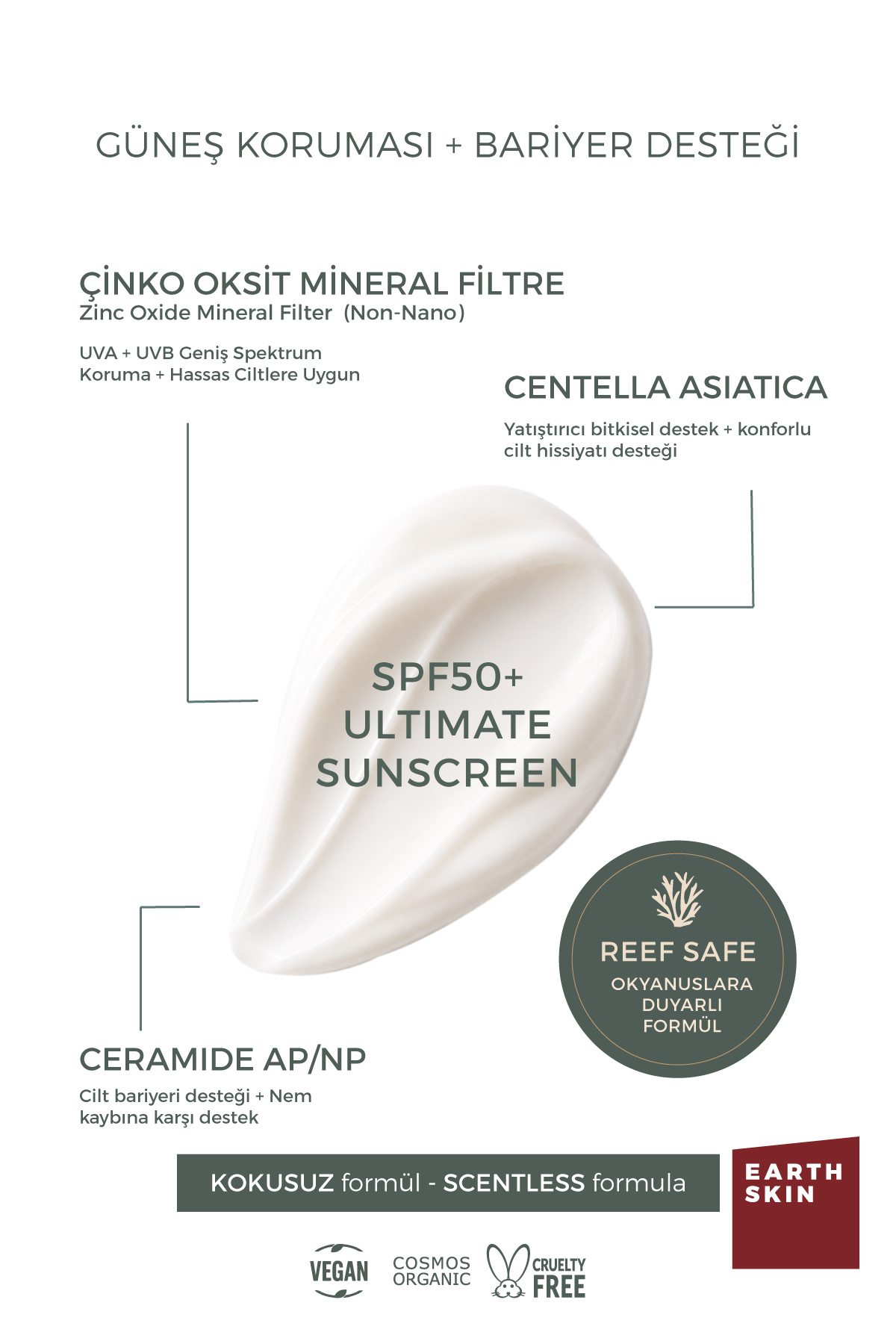 SPF50+ Mineral Filtreli Yüksek Korumalı Gözenek Dostu Antioksidan Yüz Güneş Kremi 40 mL — camu007 — تصویر 3 از 7