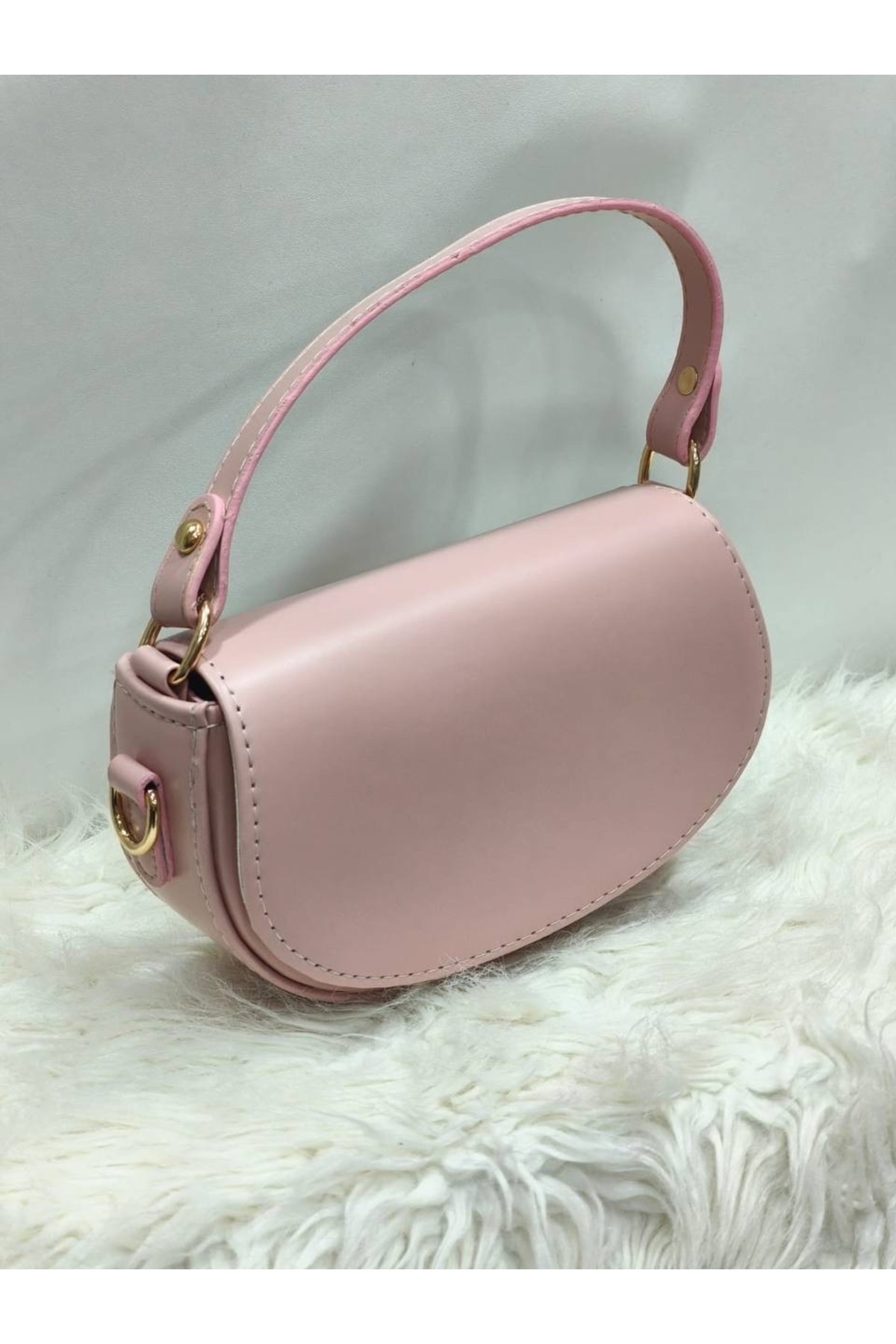 Oval Small Plain Covered Model Women's Shoulder Bag