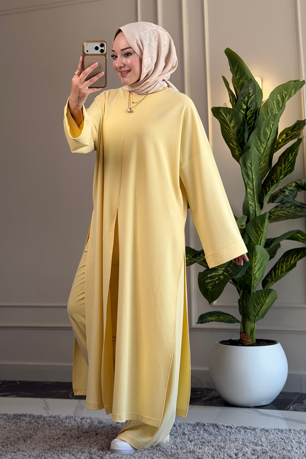 Suede Style 6548 - Stylish, Comfortable, Soft, Special Wanda Viscose Fabric, Women's Set with Slit Detail Long Tunic