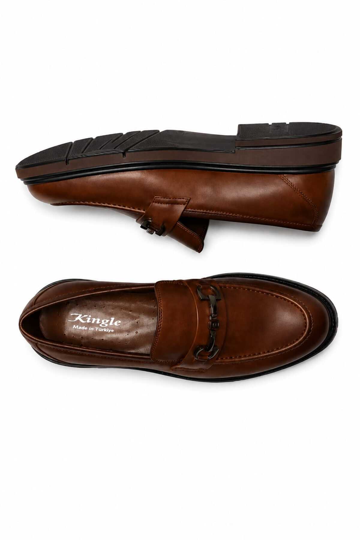 KİNGLE Erkek Günlük & Klasik Metal Aksesuarlı Loafer Ayakkabı, Taba Kahve 1147 görsel 3