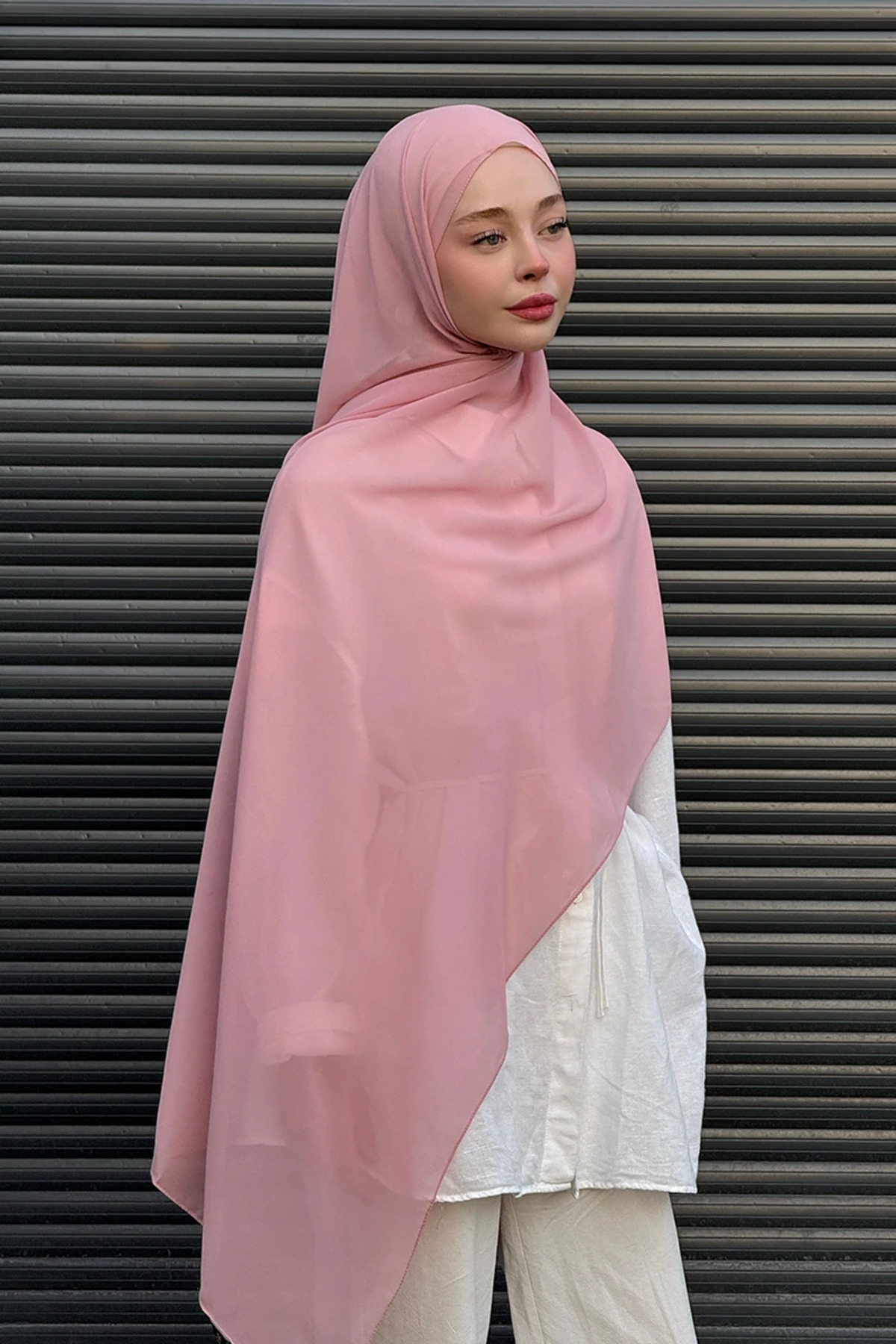 Madame Polo Krep Şifon Şal - Pembe görsel 2