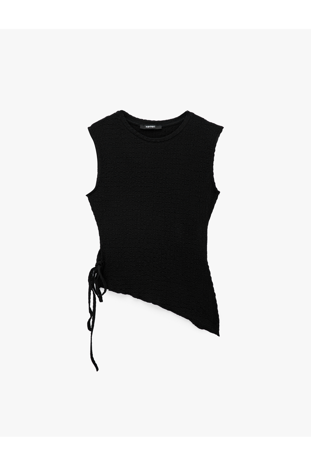Bürümcük Kumaş Slim Fit Yandan Büzgülü Asimetrik Kolsuz Bluz