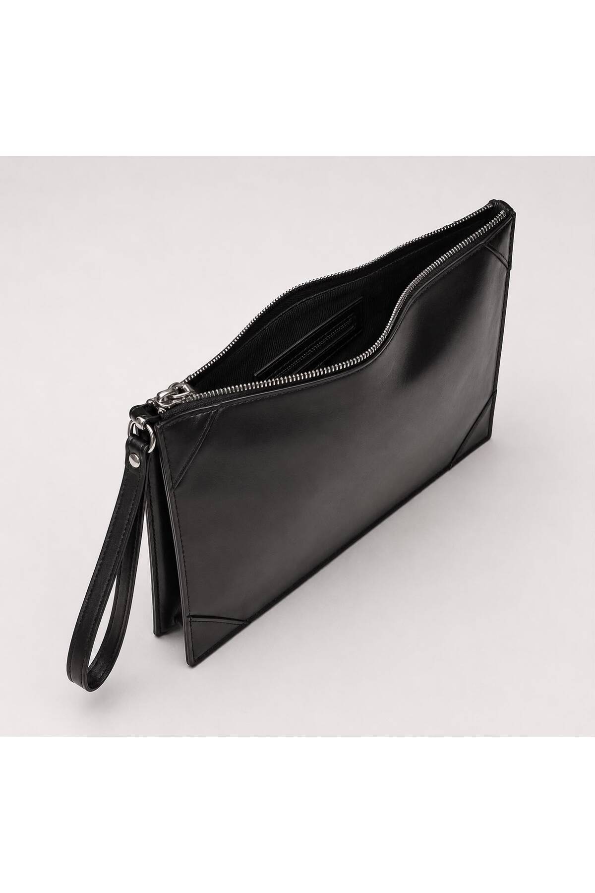 ÖzkanAccessory Noctra Siyah Deri Clutch, Kartlıklı, Telefon Bölmeli, Fermuarlı İç Cepli Unisex El Çantası görsel 5