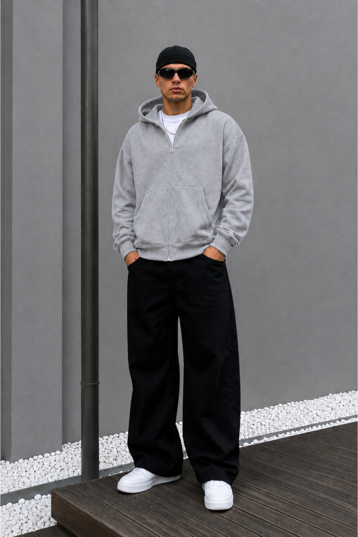 BARLİZ Erkek Oversize Cepli Fermuarlı Kapüşonlu Sweatshirt Hırka görsel 4