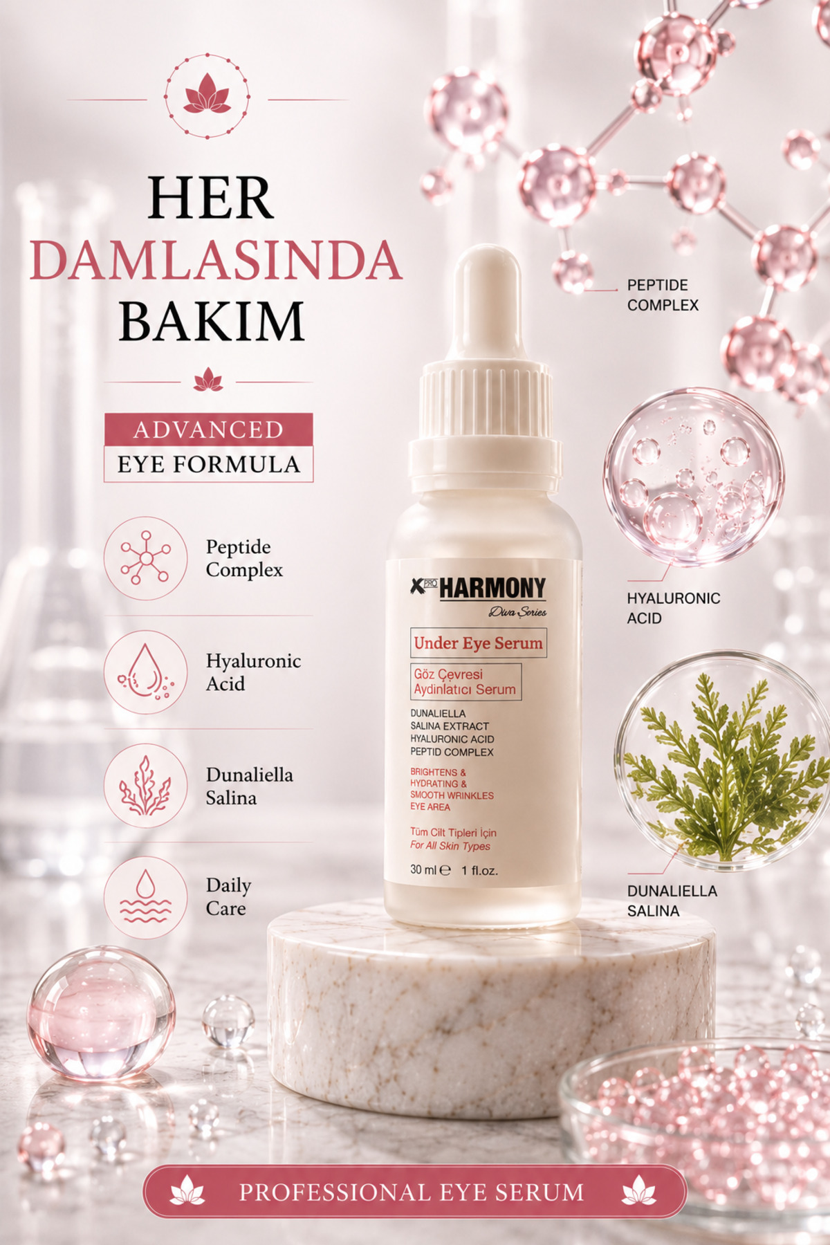 Peptide Complex Göz Çevresi Aydınlatıcı Serum 30 ml | Hyaluronik Asit Destekli Yoğun Nem & Canlı Bakış Etkisi — XPH-DS-ES030 — تصویر 4 از 8