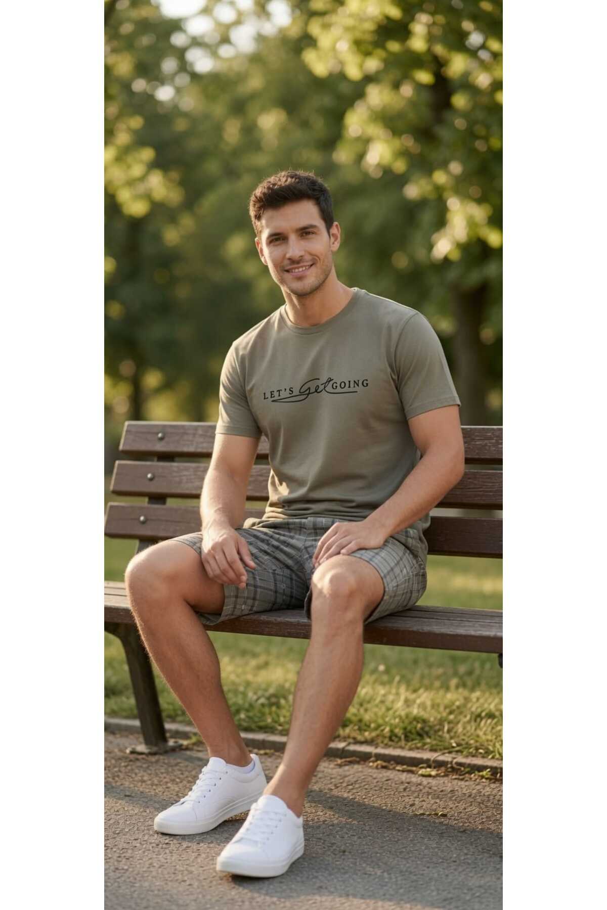 PİJART Erkek Şort Haki Ekose Pamuklu Pijama Takımı görsel 2