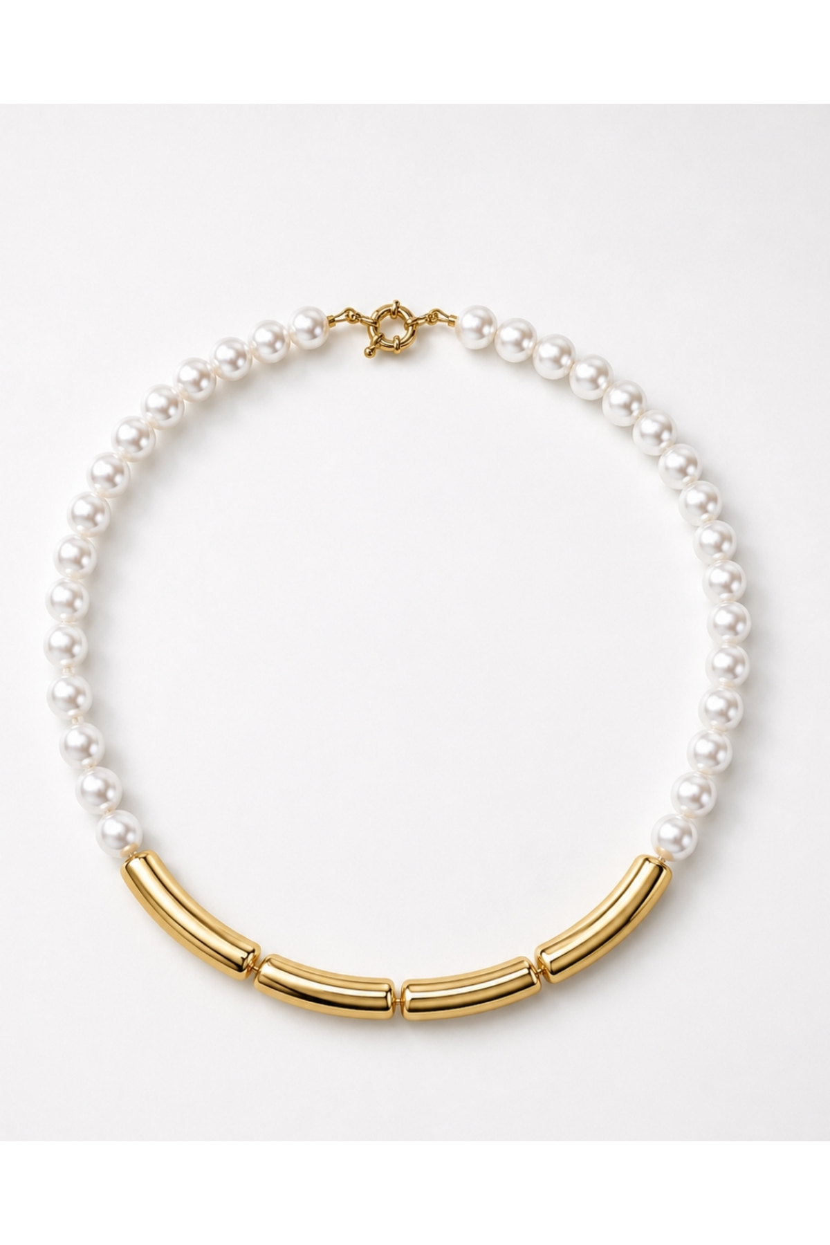 İnci Detaylı gold Boru Şık Kadın Choker Kolye