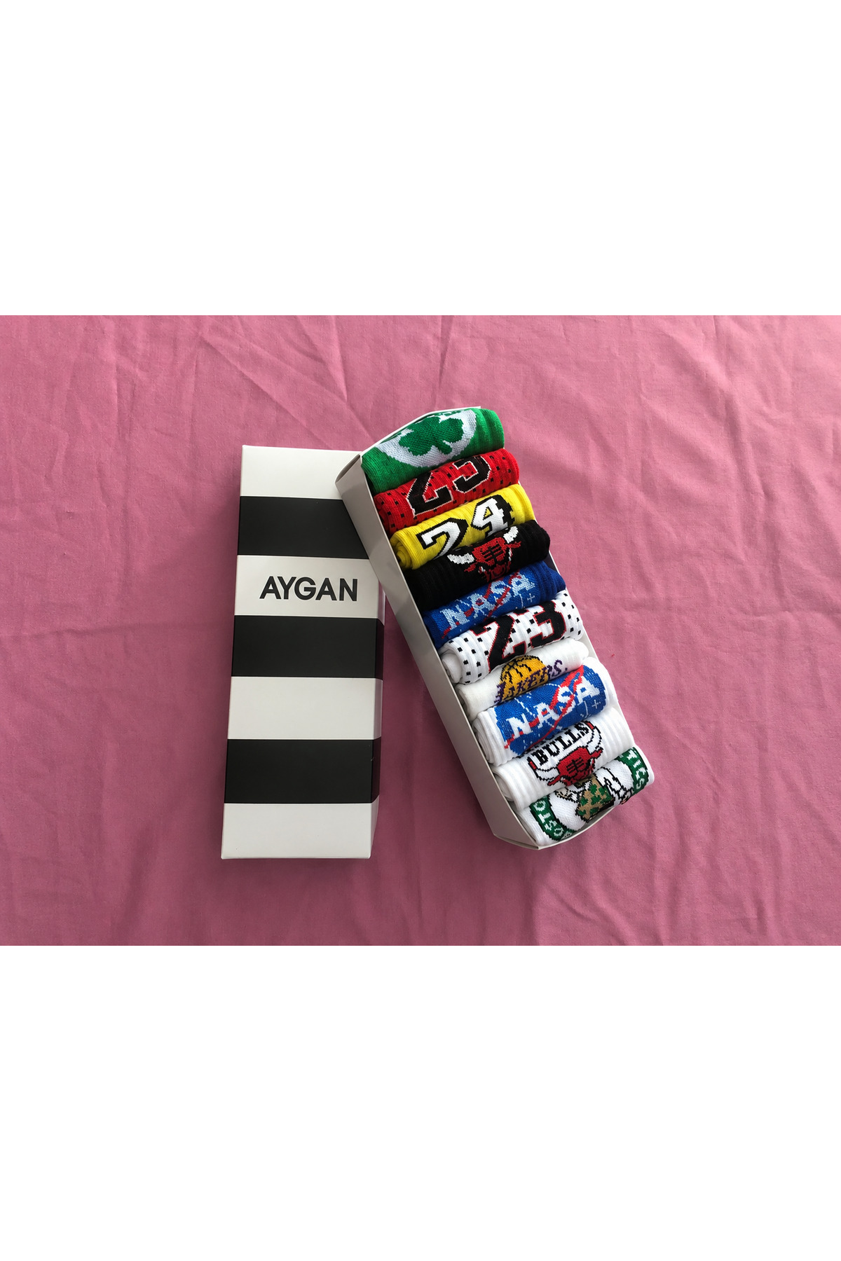 AyganStore 10 Çift Kutulu Şekil Spor Kolej Tenis Çorap Kombini 10 Adet görsel 3