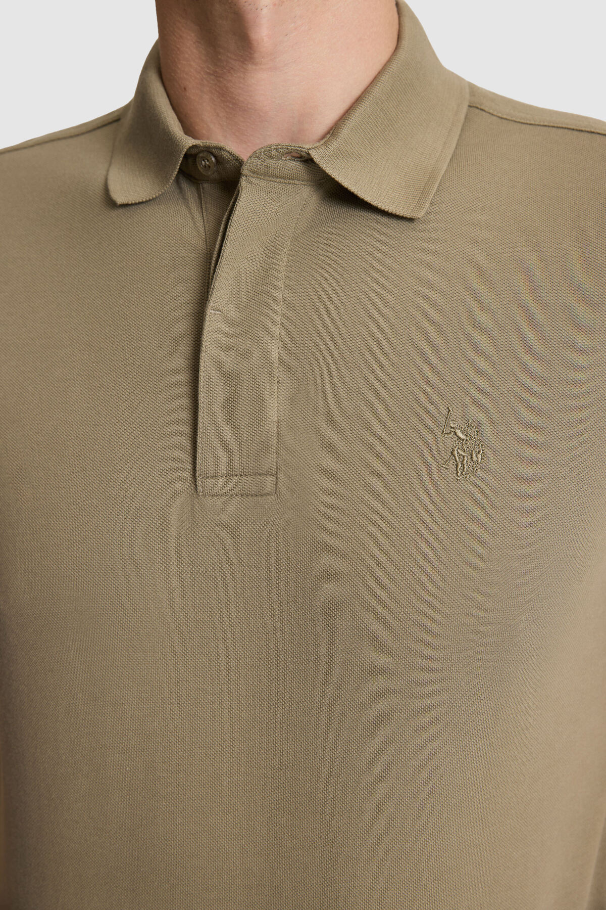 U.S. Polo Assn. Erkek Haki Slim Fit Polo Yaka Basic Tişört 50327003-VR027 görsel 6