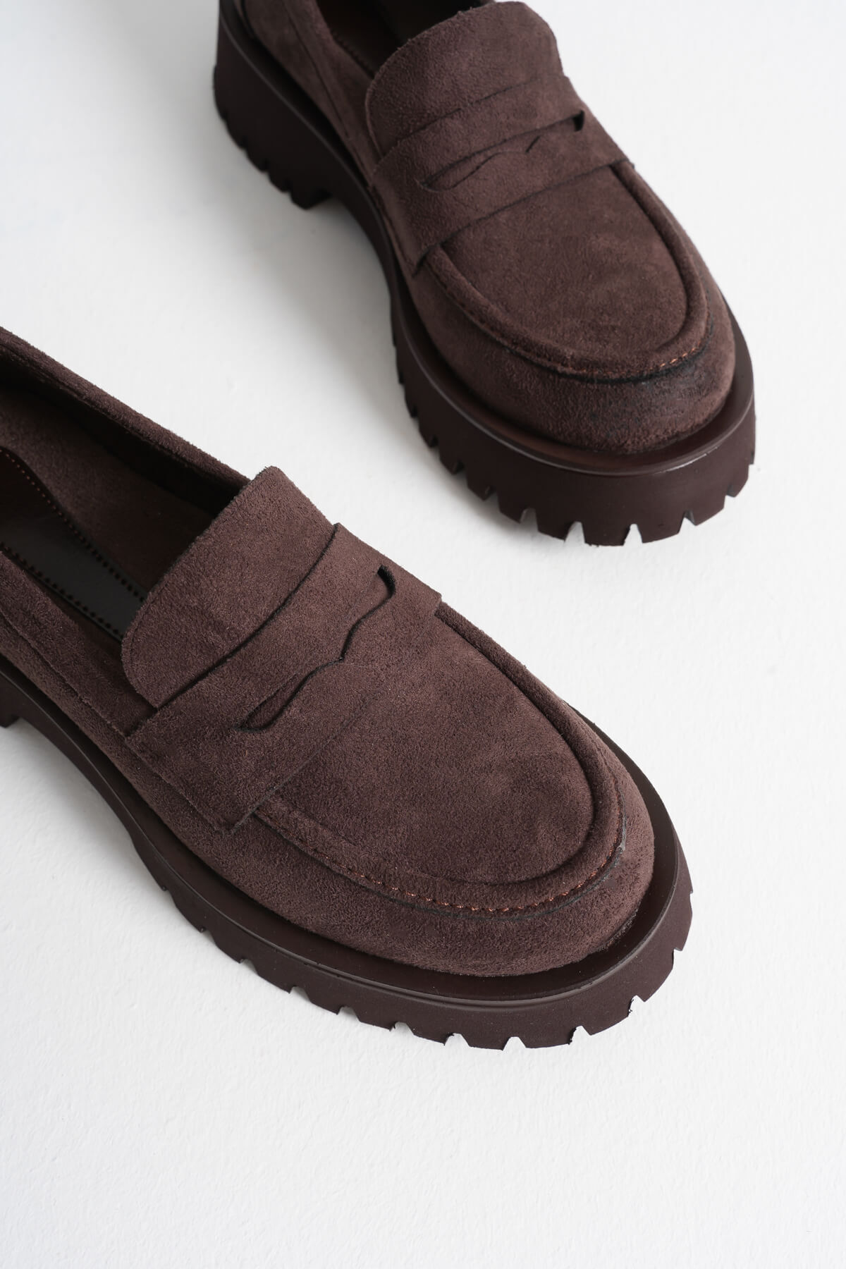 Cool Feet Kadın Acı Kahve Süet 4cm Kalın Tabanlı Loafer Ayakkabı görsel 7