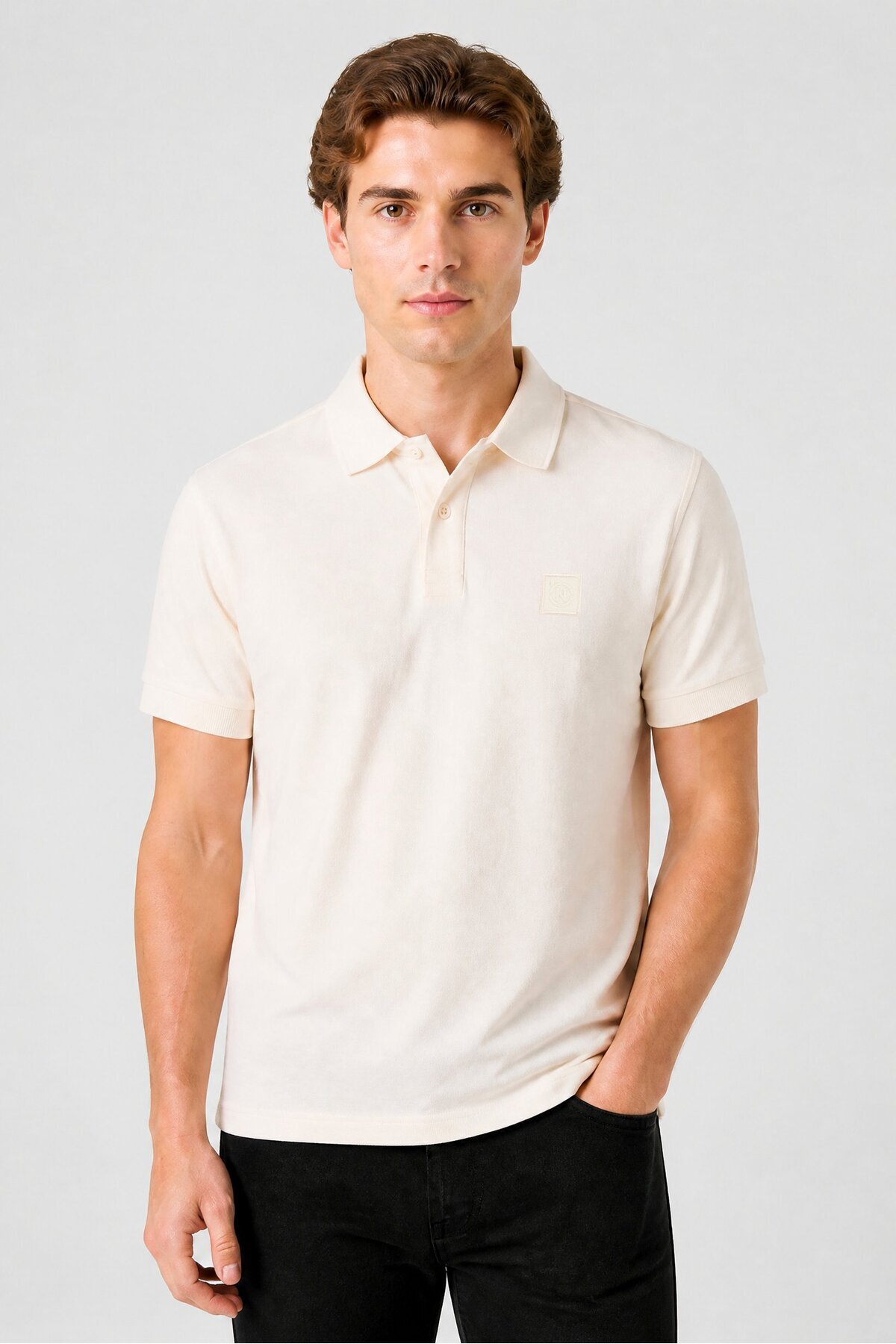 Nautica Jeans Men Classic Fit Embroidered Logo Short Sleeve Polo Shirt, Beige