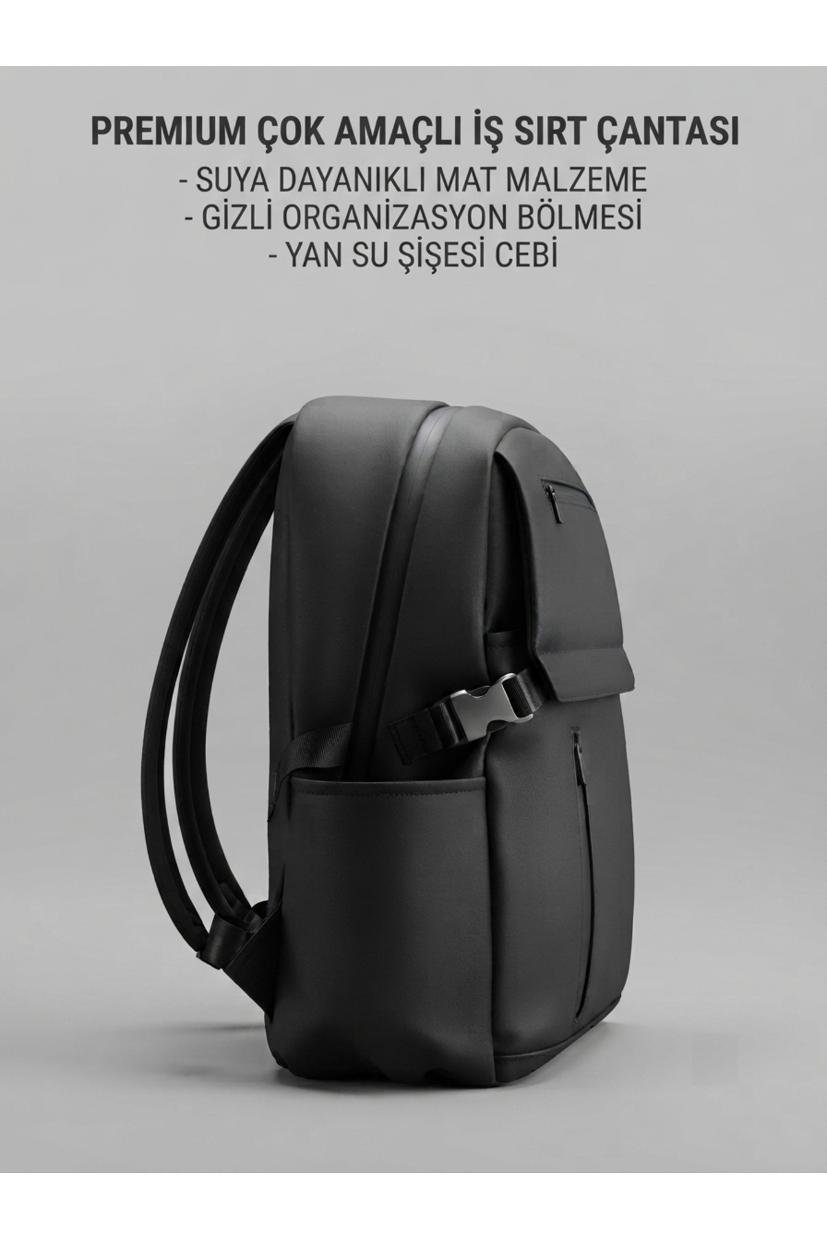 Tech&bello accessories Siyah 4 Bölmeli Su İtici Fermuar Özellikli Suni Deri Laptop Sırt Çantası görsel 4