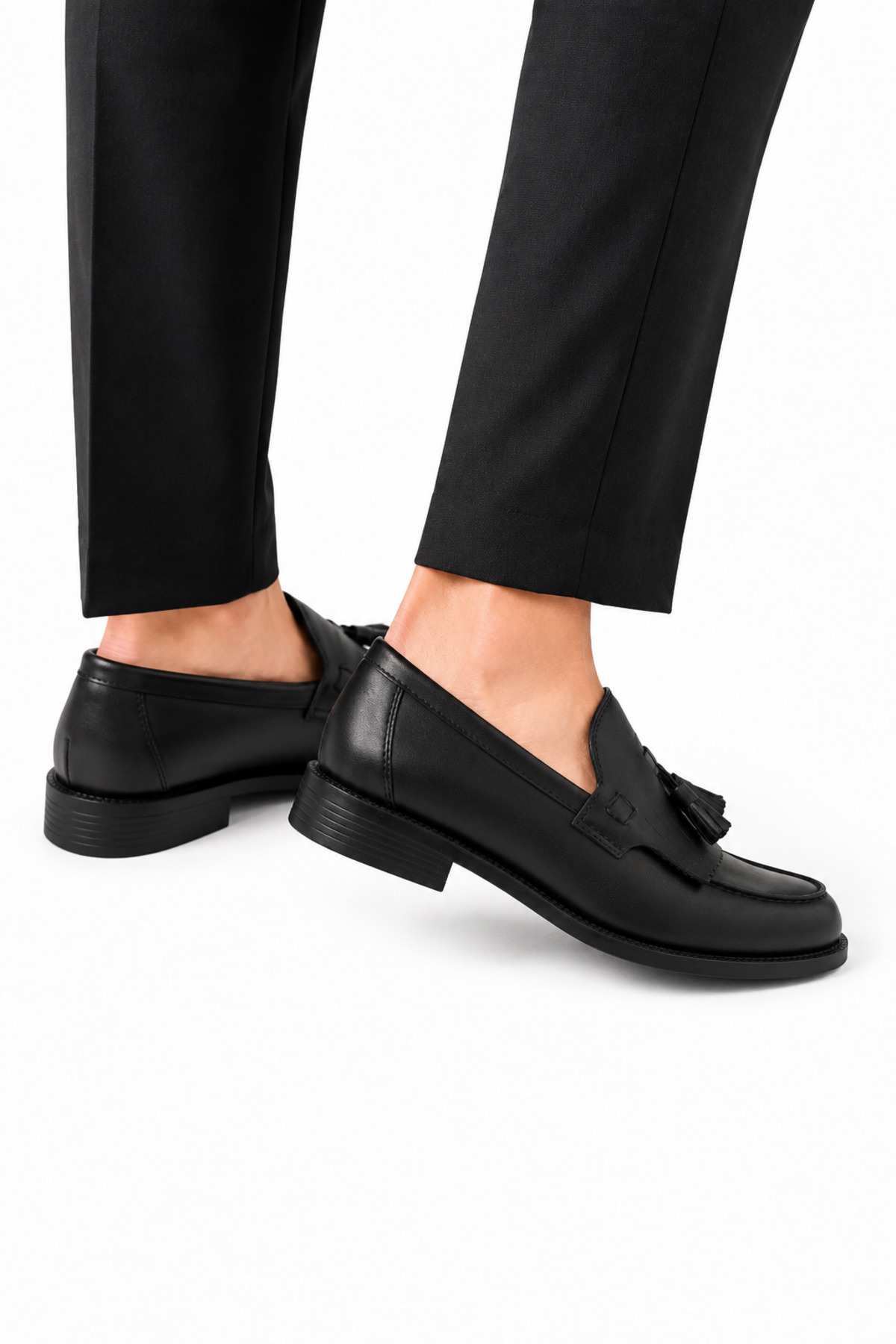By Sabit Unisex Siyah Püsküllü Corcik Loafer Ayakkabı Bağcıksız Klasik Günlük Şık Kundura görsel 3