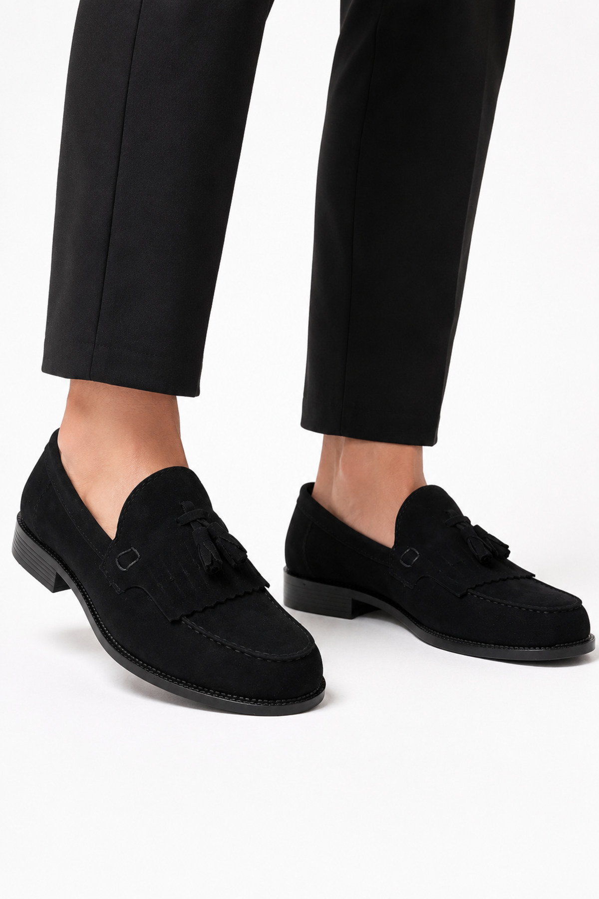 By Sabit Unisex Siyah Püsküllü Corcik Loafer Ayakkabı Bağcıksız Klasik Günlük Şık Kundura görsel 4