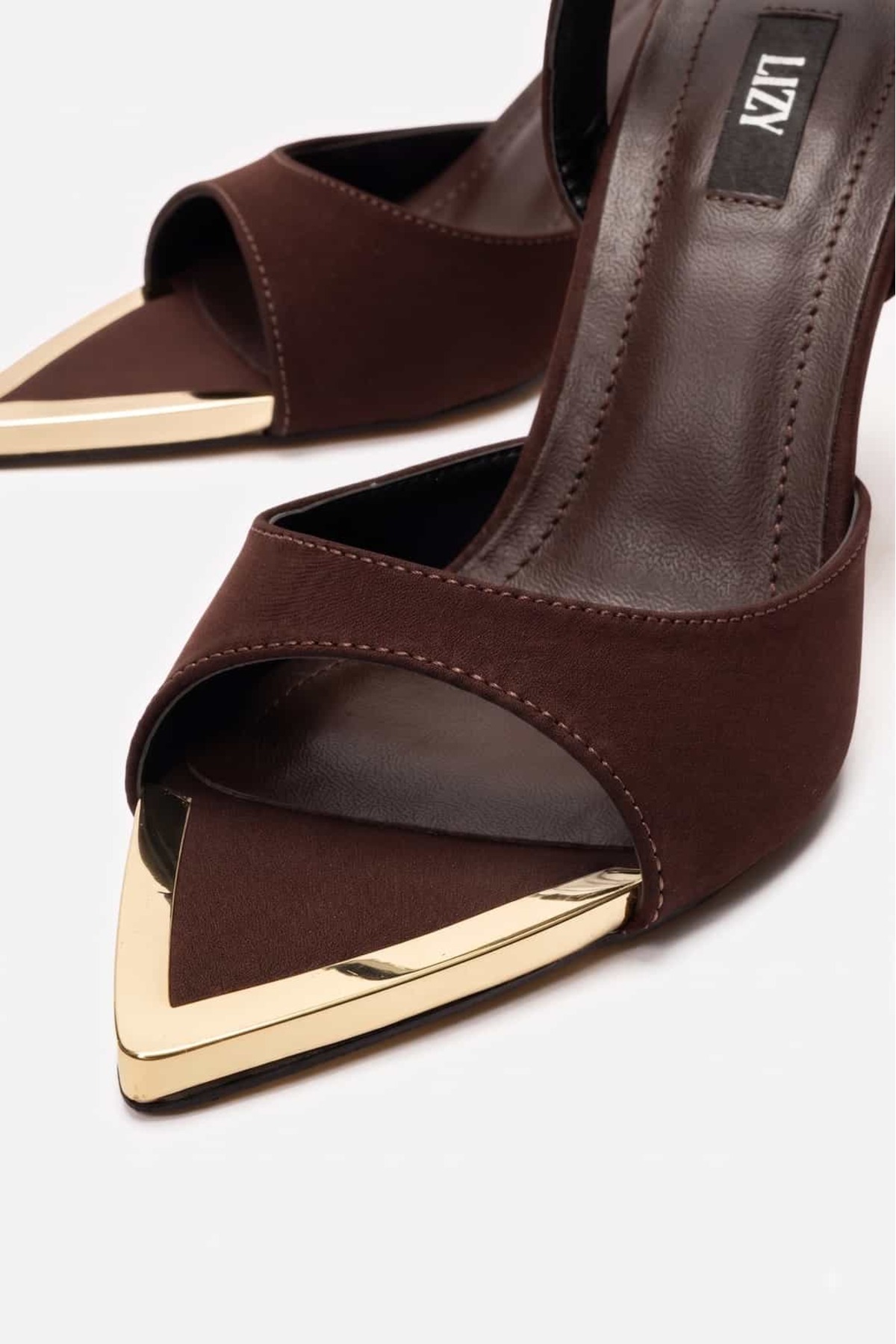 Lizy Shoes Saten Kahverengi 8 cm. İnce Topuklu Bilekten Bağlamalı Şık Abiye Sandalet görsel 3