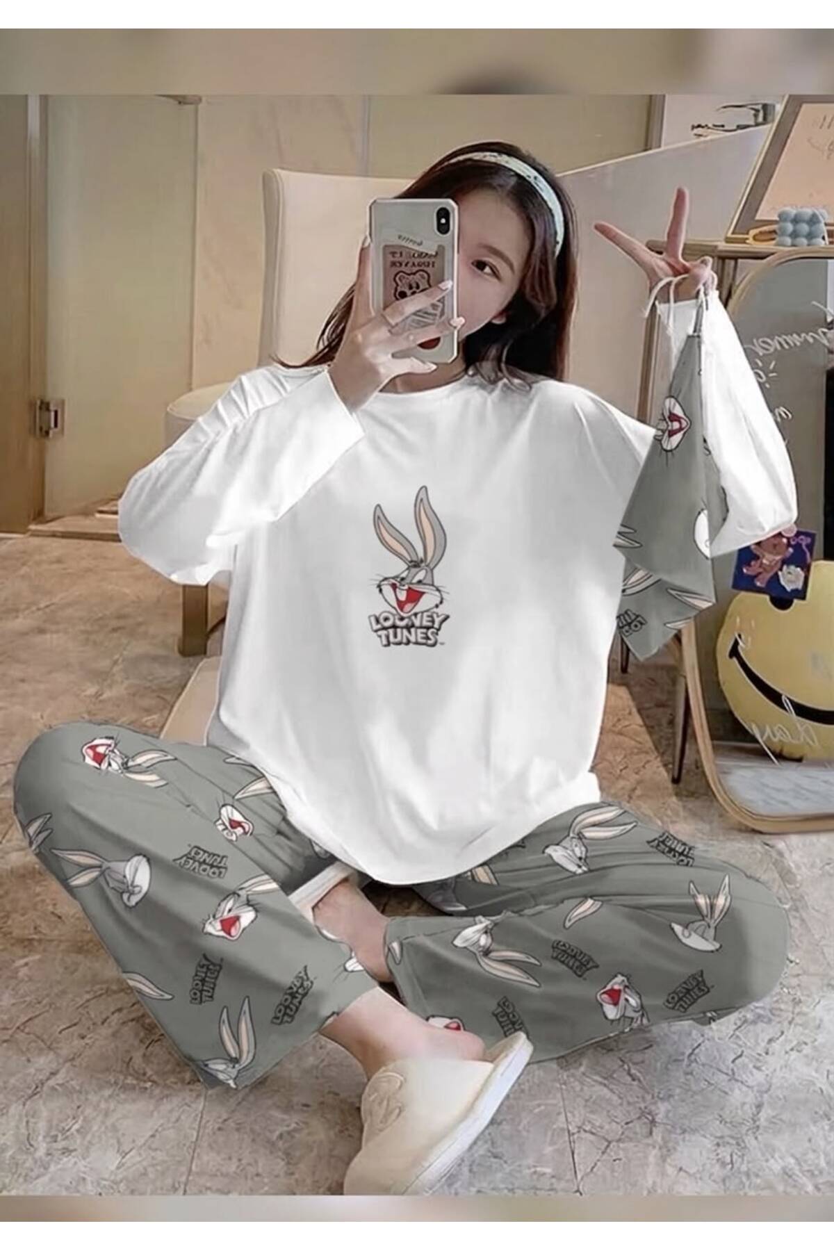 Zaya Homewear Bahd Bugs Bunny Uzun Kollu Süpersoft Kadın Pijama Takımı