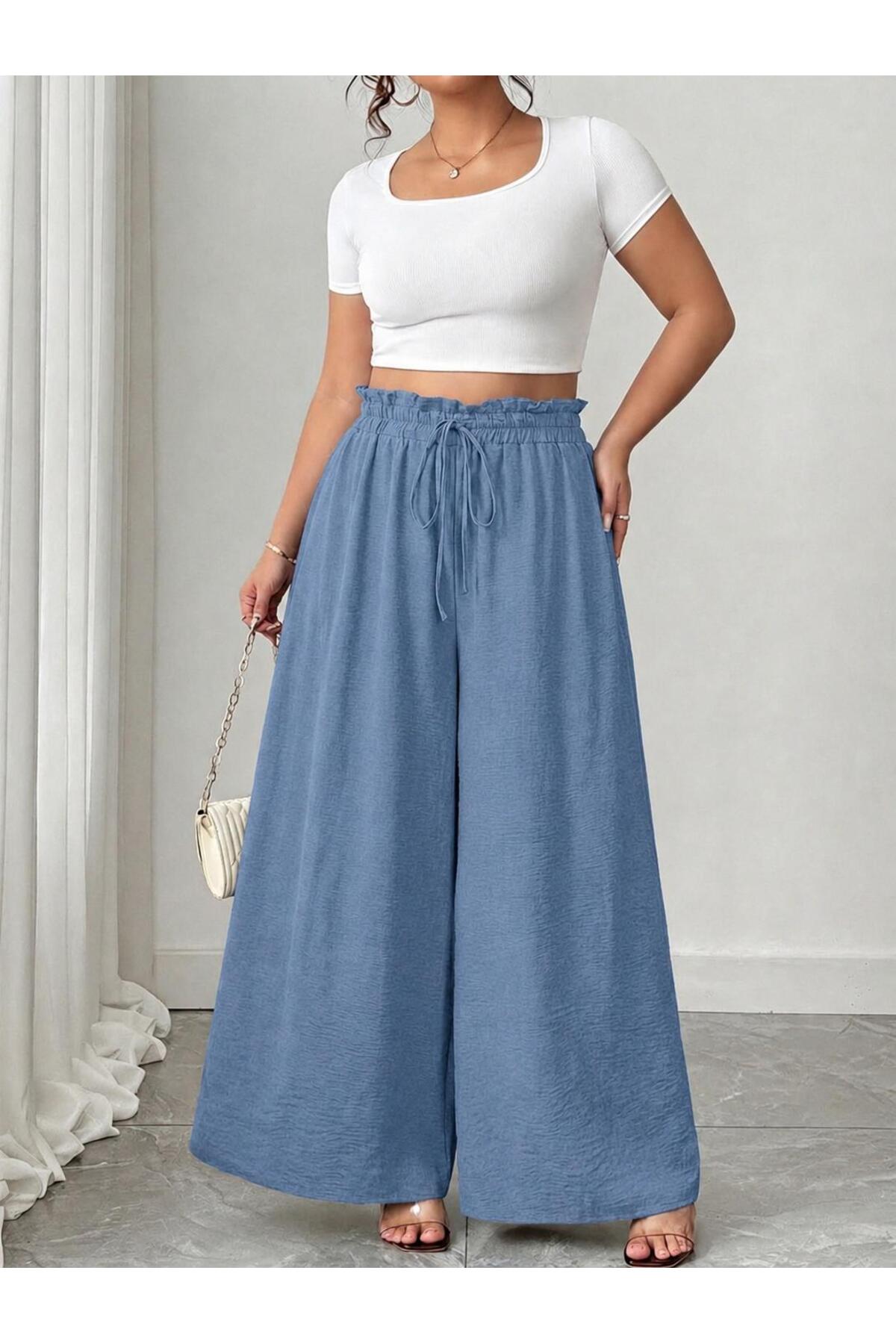 tuzu moda Büyük Beden Ayrobin Bel Lastik Pantolon görsel 2