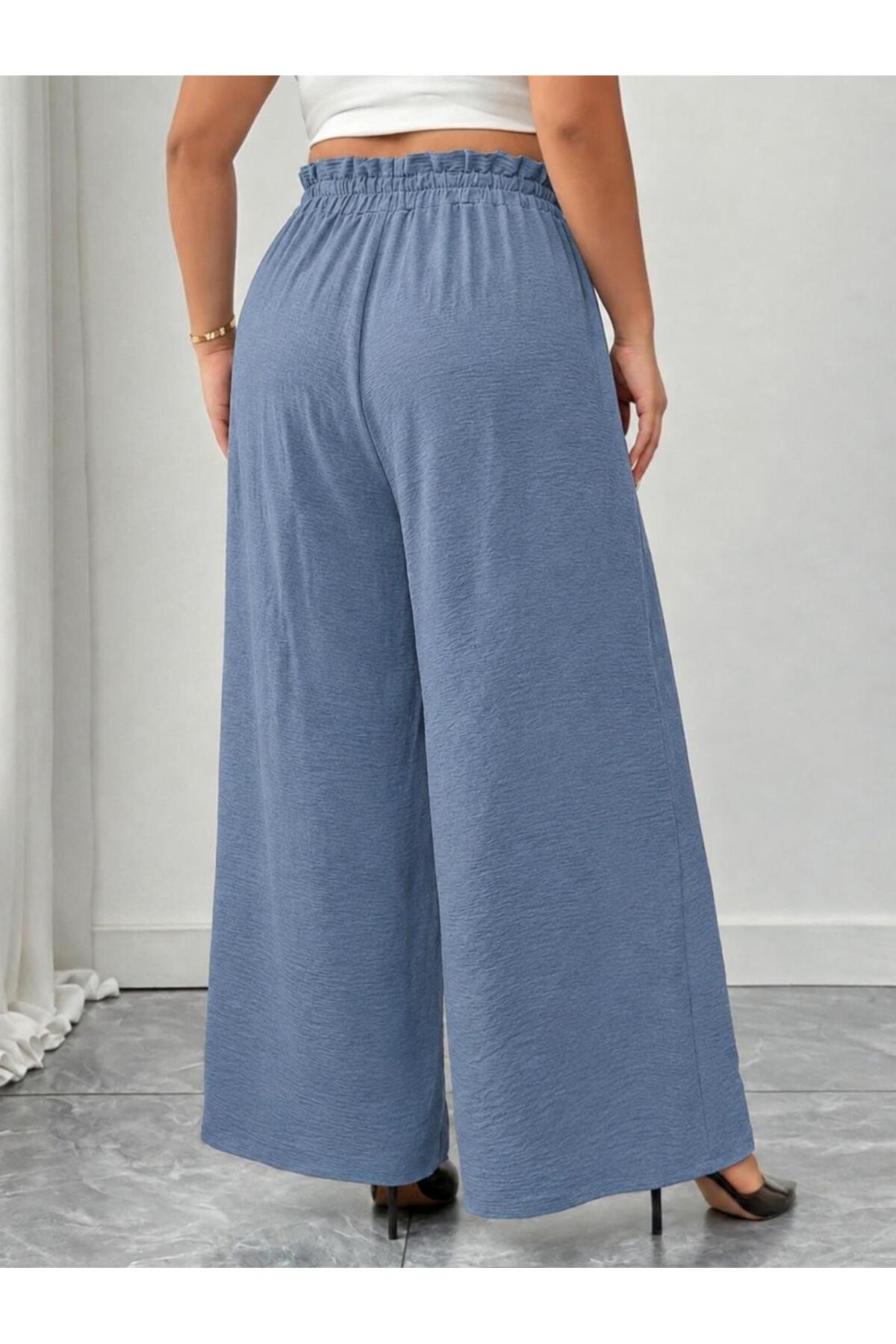 tuzu moda Büyük Beden Ayrobin Bel Lastik Pantolon görsel 3
