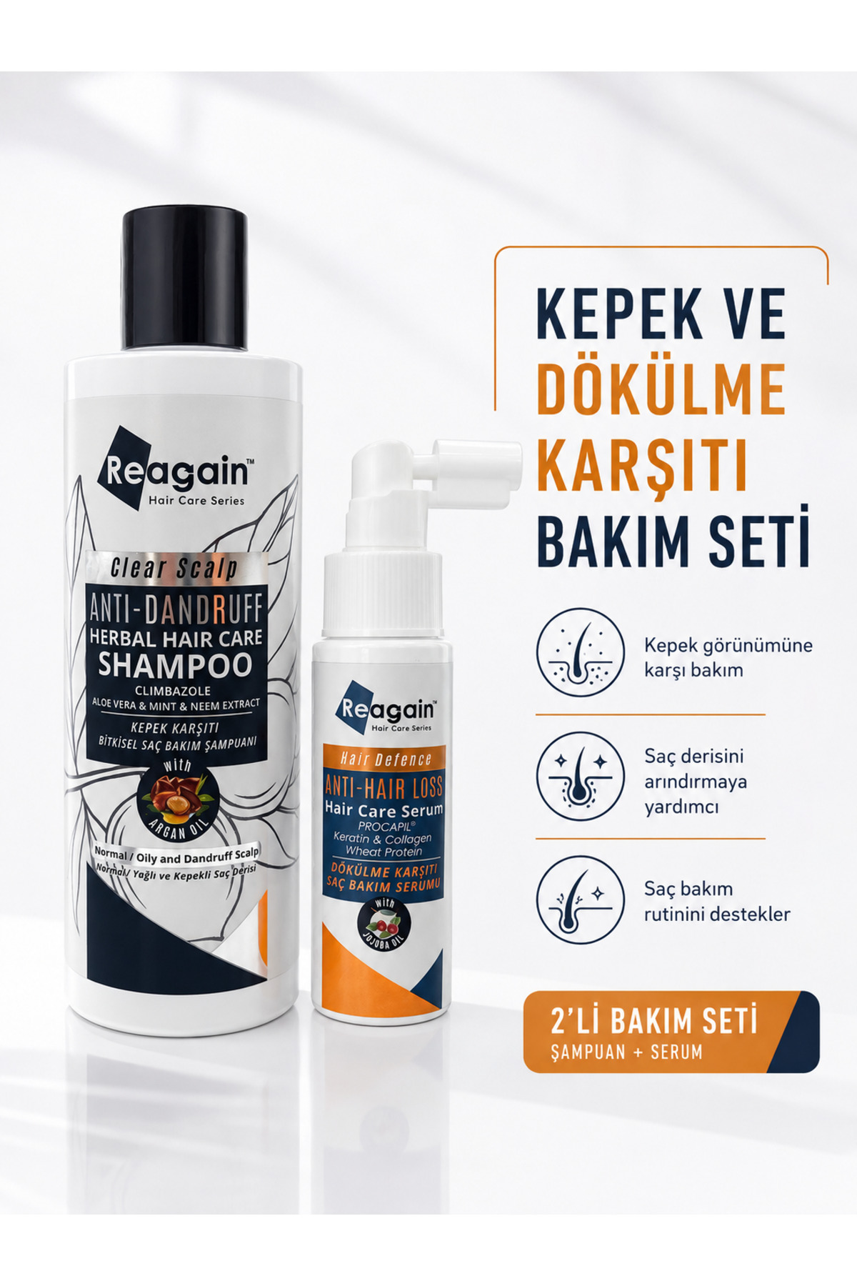 Reagain Kepek Karşıtı Şampuan ve Dökülme Karşıtı Saç Bakım Serumu 2’li Set – Climbazole Şampuan + Procapil Serum — TYC5FC4B4CDF2C9F6A50FED00