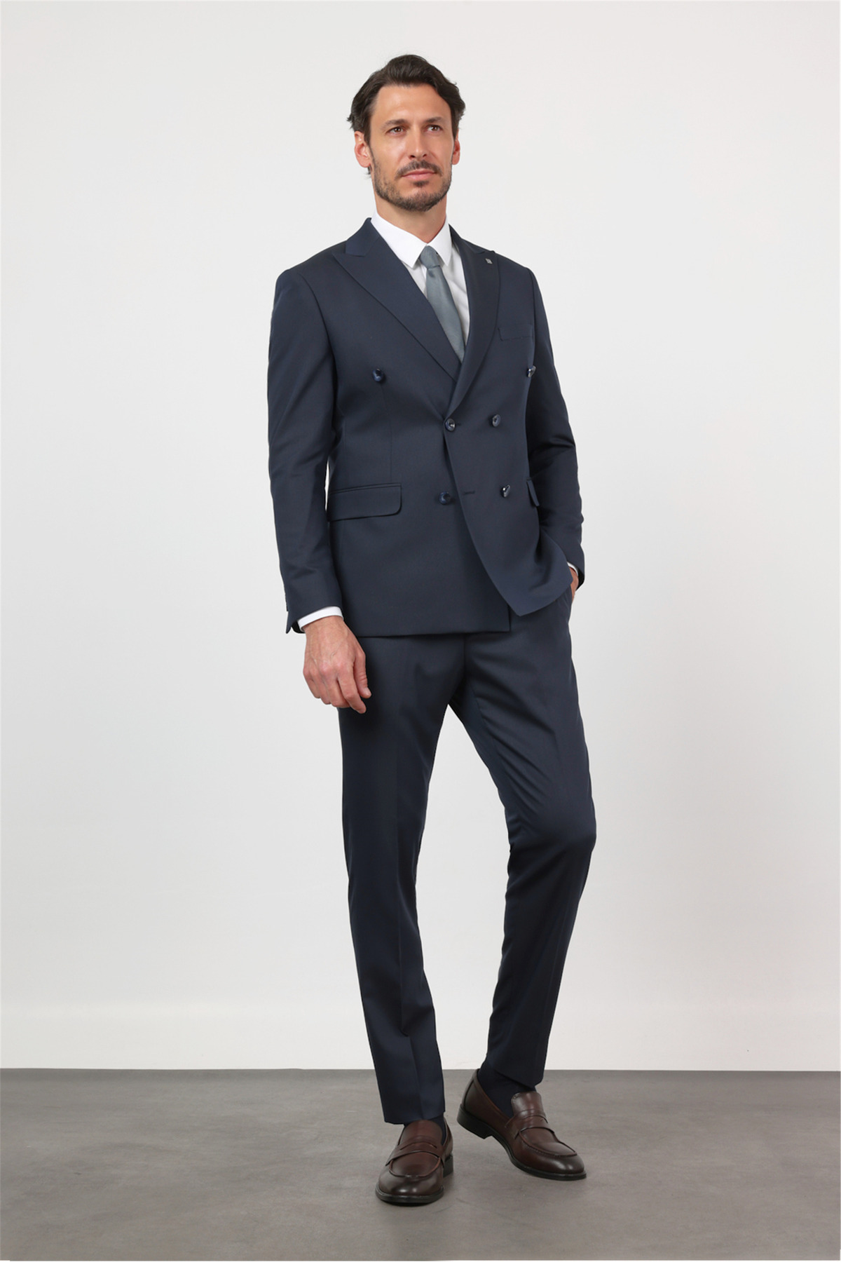 İmza Navy Blue Swallow Collar Double Breasted 6 Drop Slim Fit Full Lining Flexible Suit 1001260159