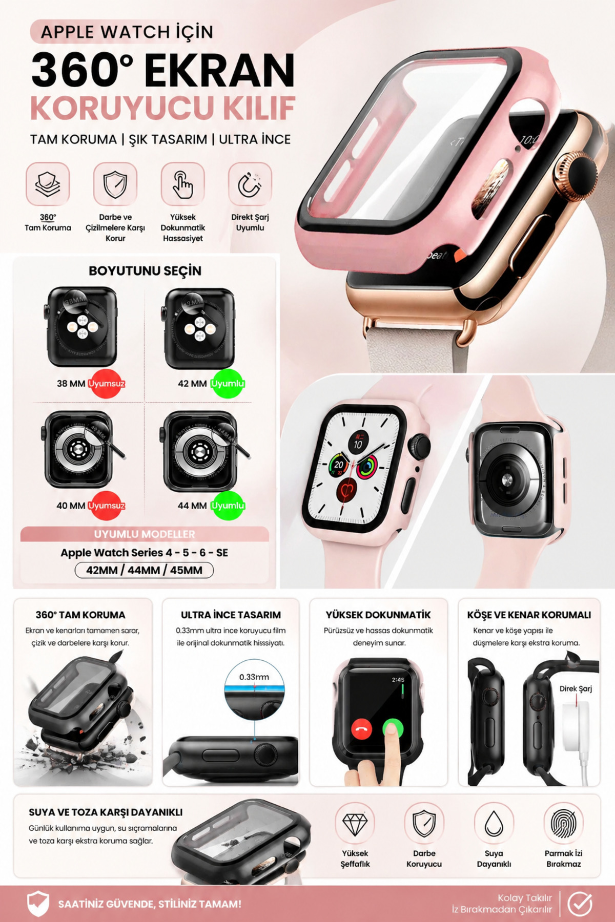 360 ° Screen Protector Compatible with Apple Watch 42-44-45mm 4/5/6 Series