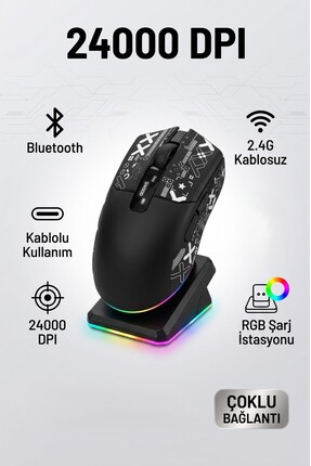 MATECHNO Kablosuz Gaming Mouse Bluetooth 2.4G Kablolu 3 Mod Bağlantılı 24000 ...