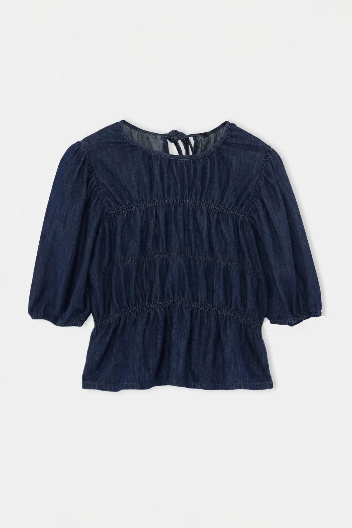 Trendyolmilla Koyu Mavi Balon Kol Dikiş Detaylı Denim Bluz TWOAW27BZ00035