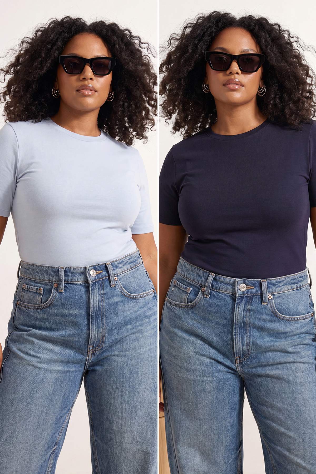 Trendyolmilla Curve Lacivert-Mavi 2'li Paket Likralı Penye Süprem Örme Büyük Beden Bluz TBBSS26AF00104