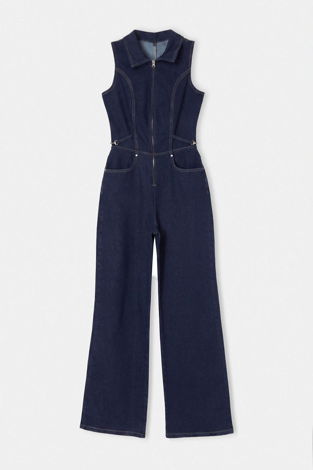 Trendyolmilla Koyu Mavi Orta Esnek Gömlek Yaka Denim Tulum TWOAW27TU00006