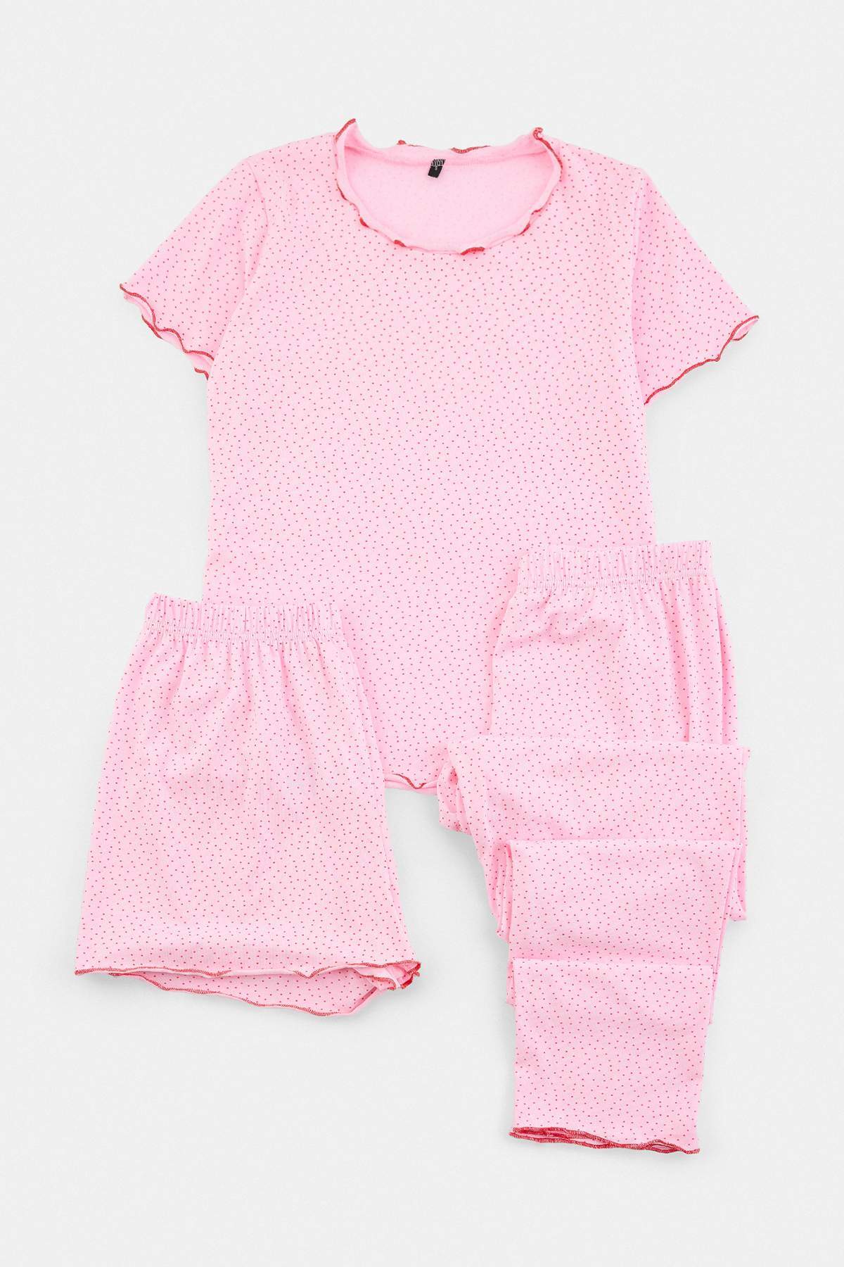 Trendyolmilla Pembe 3'lü Yumuşak Tuşe Likralı Puantiyeli Örme Pijama Takımı THMAW27PT00022