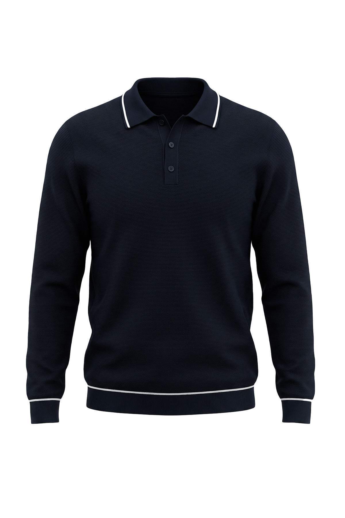 Trendyolmilla Man Lacivert Regular/Normal Kesim Dokulu Polo Yaka Triko Orta Kalın Kazak TMNAW27KZ00004