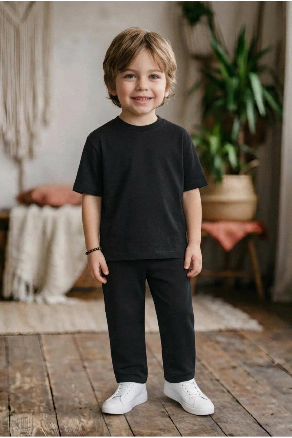 Children's Short Sleeve Pipe Leg Waist Laced Comfortable Cut Summer Bottom-Top Set