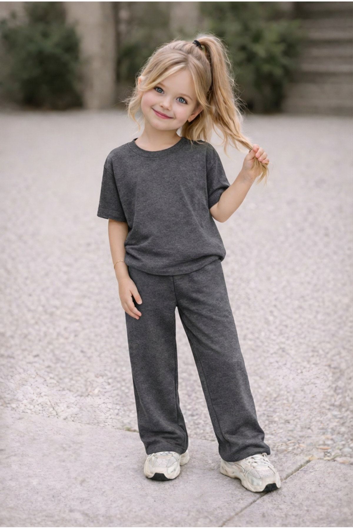 Kids Oversize Twinkle Neck Short Sleeve High Waist Bottom-Top Set