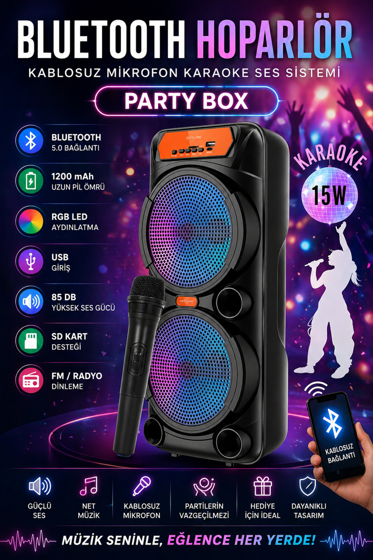 nextbuy Büyük Boy Party Box Bluetooth Hoparlör Taşınabilir Şarjlı
