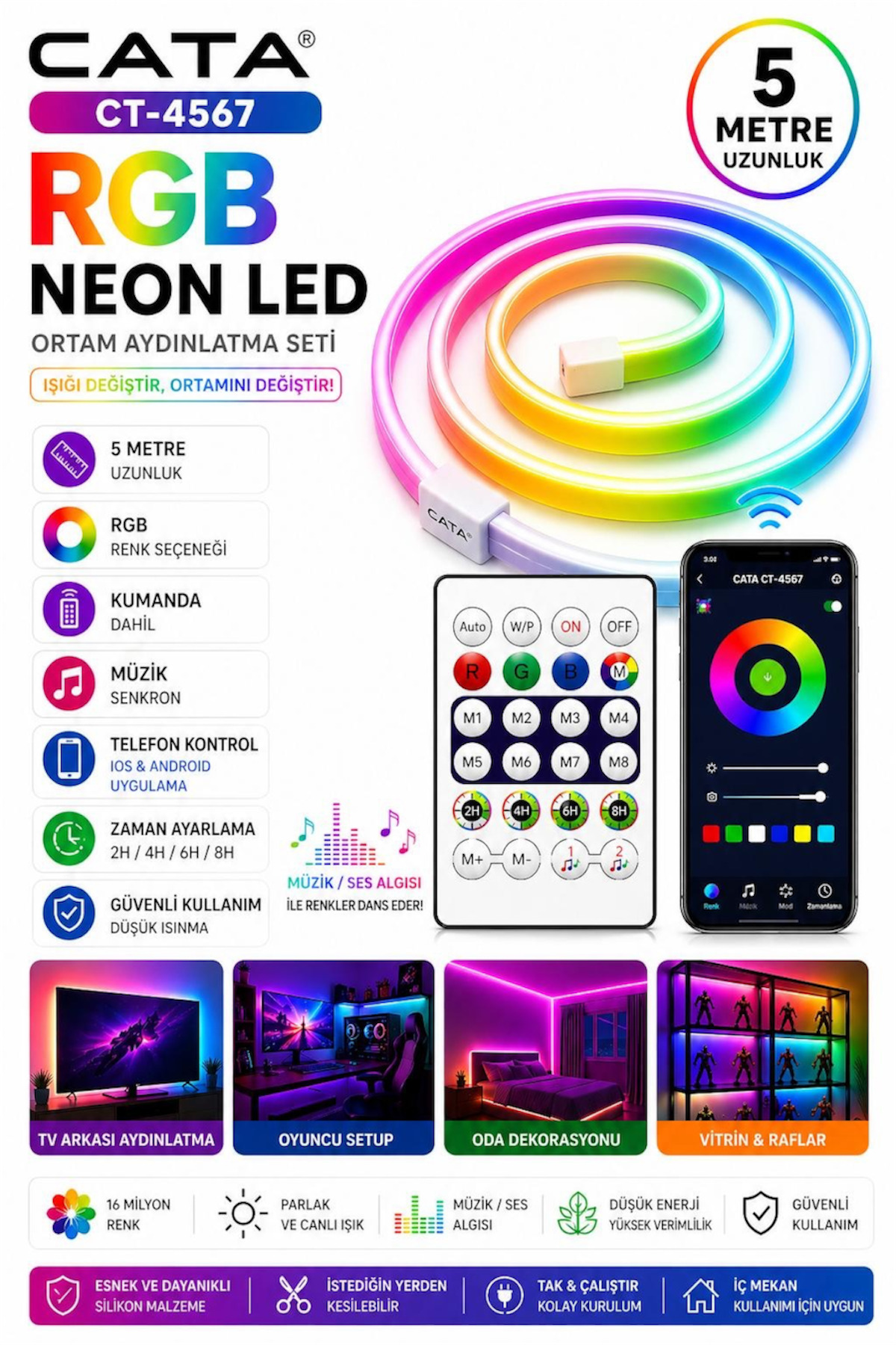 NOVADA CT-4567 PIXEL NEON LED SET 5 METRE RGB KUMANDALI ESNEK