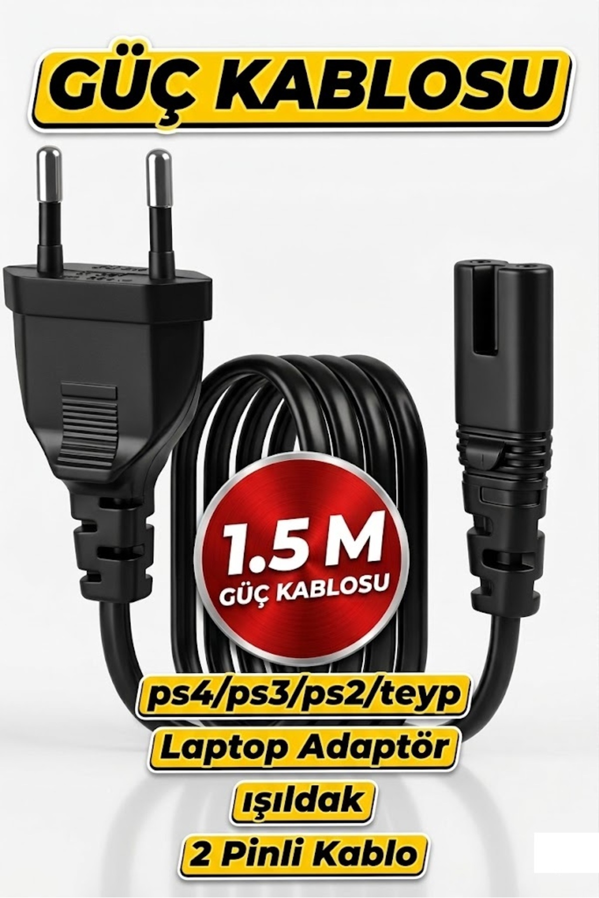 1.5 Meter 1.5m Power Power Cable C7 (ps4/ps3/ps2/tape- Laptop Adapter-floodlight 2 Pin Cable