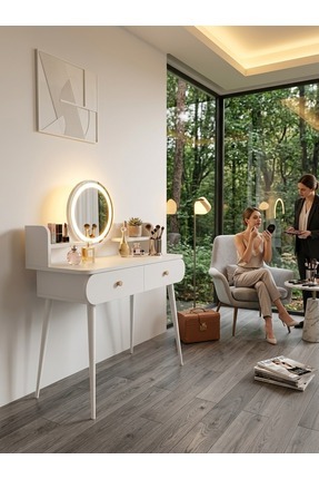 VELORAY MOBİLYA Veloray %100 MDF Led Aynalı Modern Makyaj Masası Çekmeceli Raflı