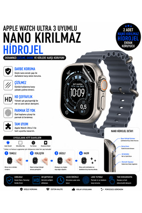Astakos Apple watch ultra 3 Uyumlu 49mm Nano Jel Ekran Koruyucu 2 Adet Darbe ...