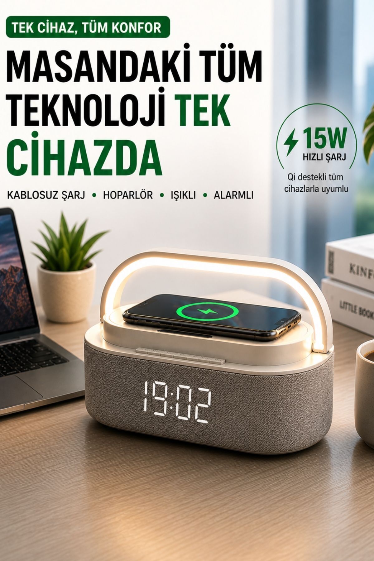 Clock Light Bluetooth Speaker Speaker Alarm Clock with Wireless Charging Stand ELİTE