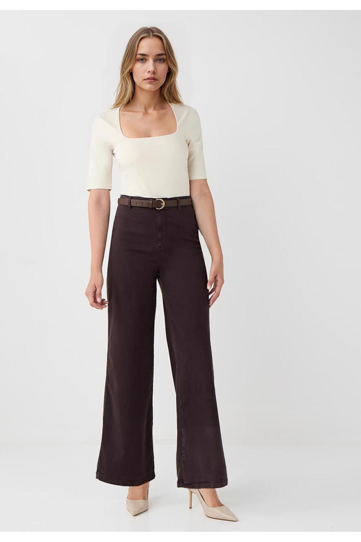 Bitter Brown Regular Waist Spanish Leg Woven Long Pants