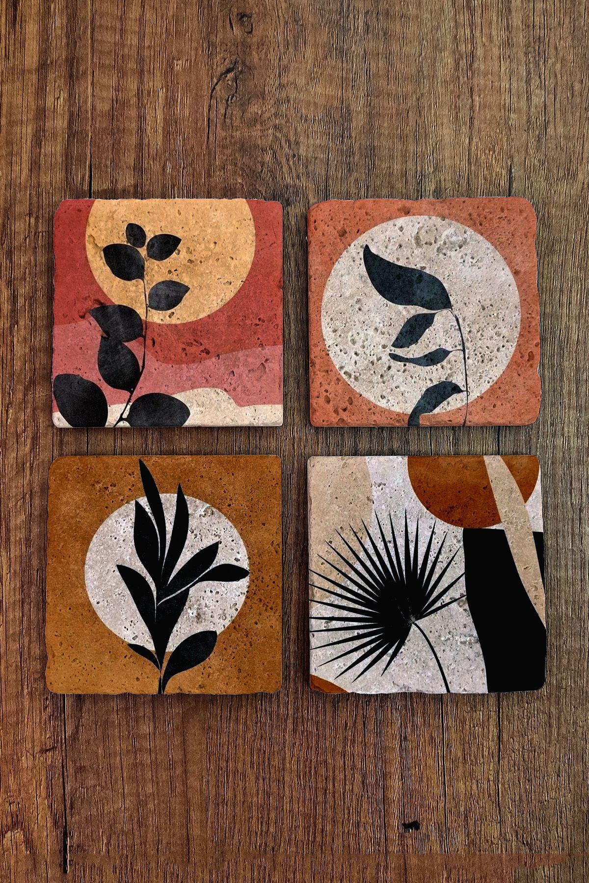 Natural Stone Coaster Set of 4 - Modern Patterns