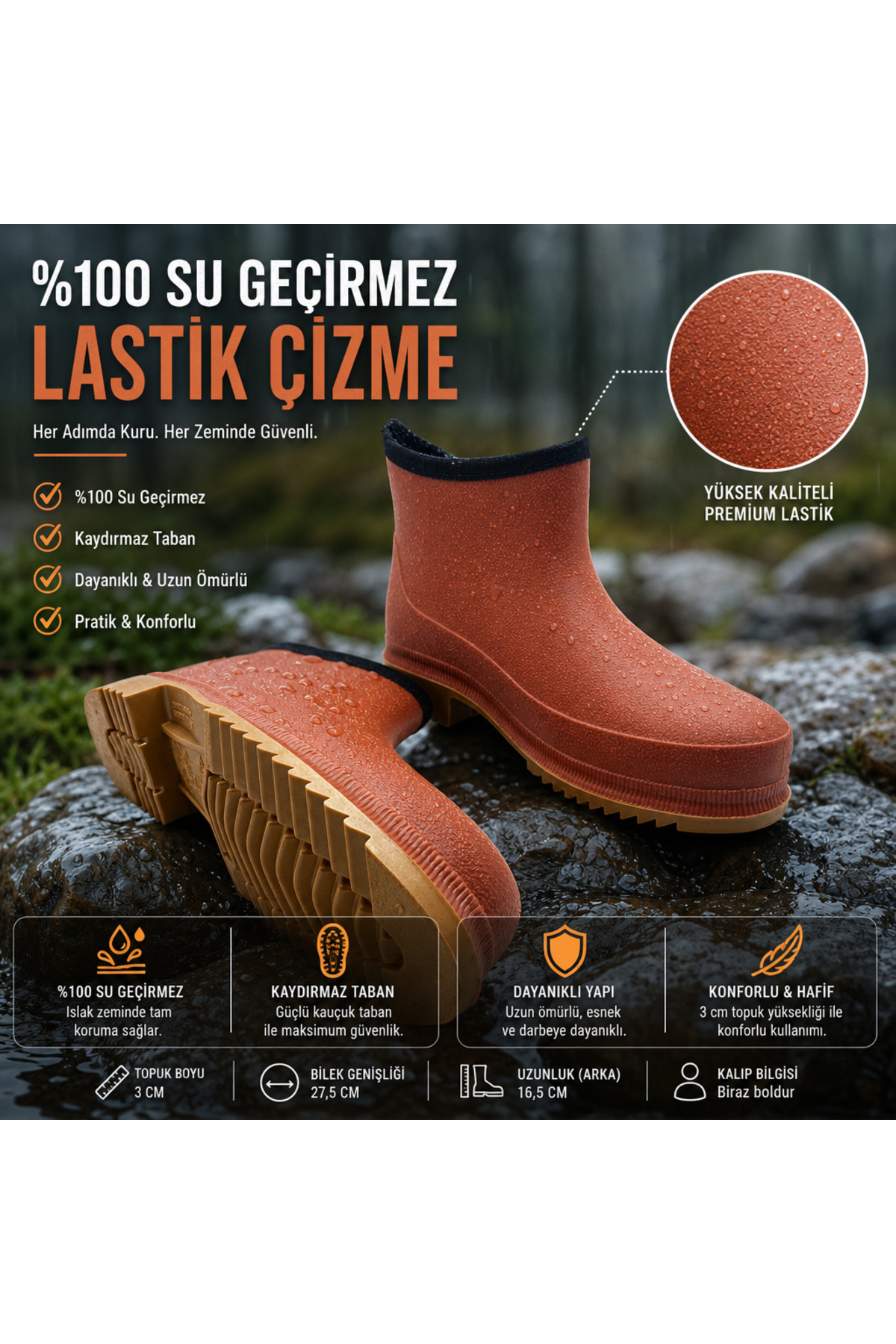 ÇİĞDEM KUNDURA Ulaş Turuncu Krep Bahçe Kısa Lastik Çizme Unisex