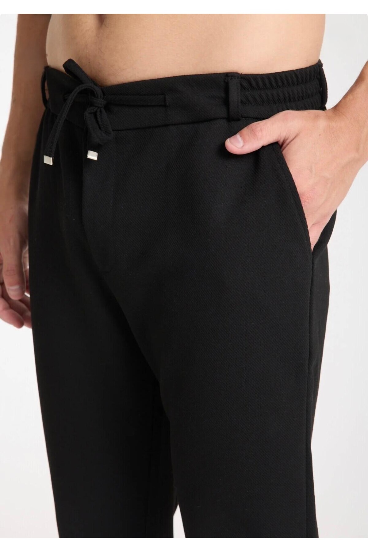 AURA GİYİM Erkek Pantolon Bel Lastikli Likralı Düz Paça Jogger görsel 2
