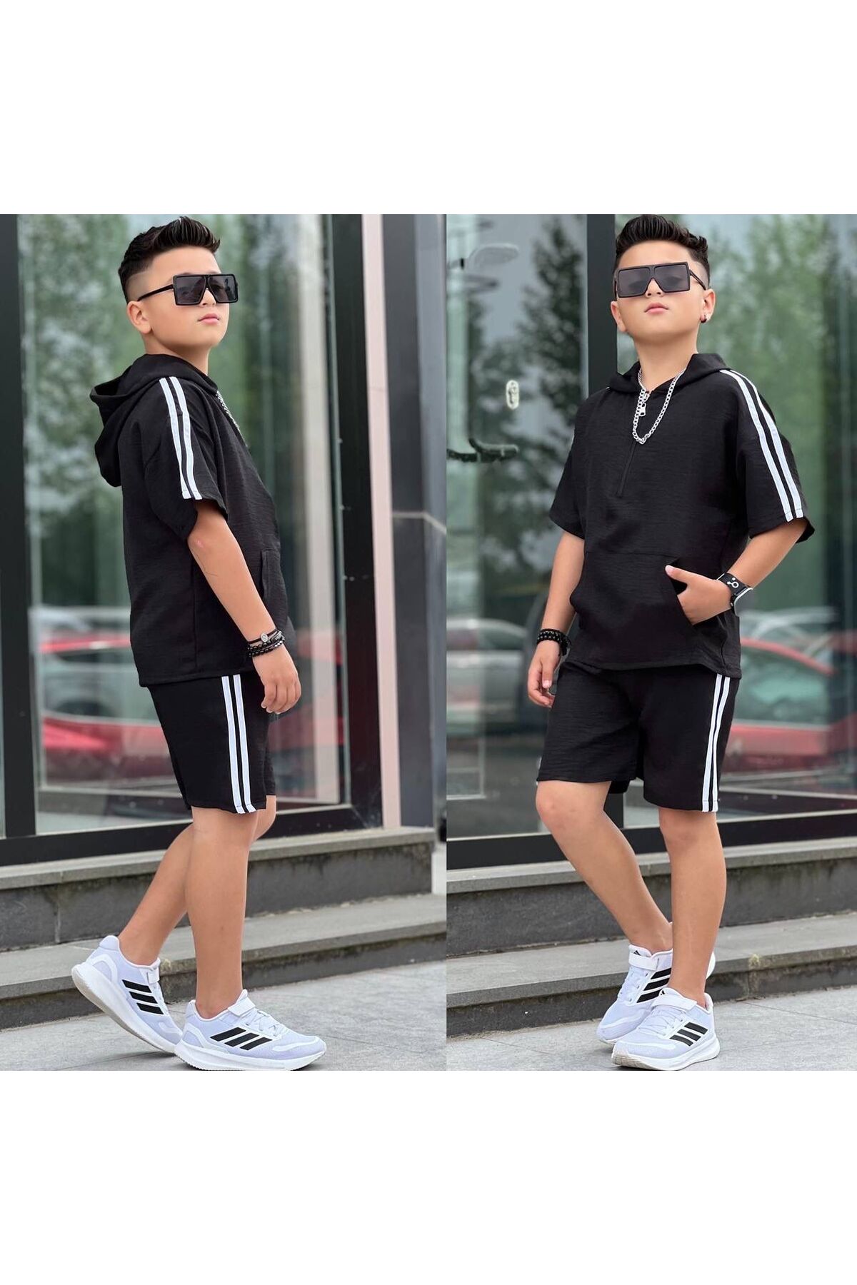 SOFIA LINEN FABRIC WITH HOODED SHORTS 2 PIECE MEN 'S SET