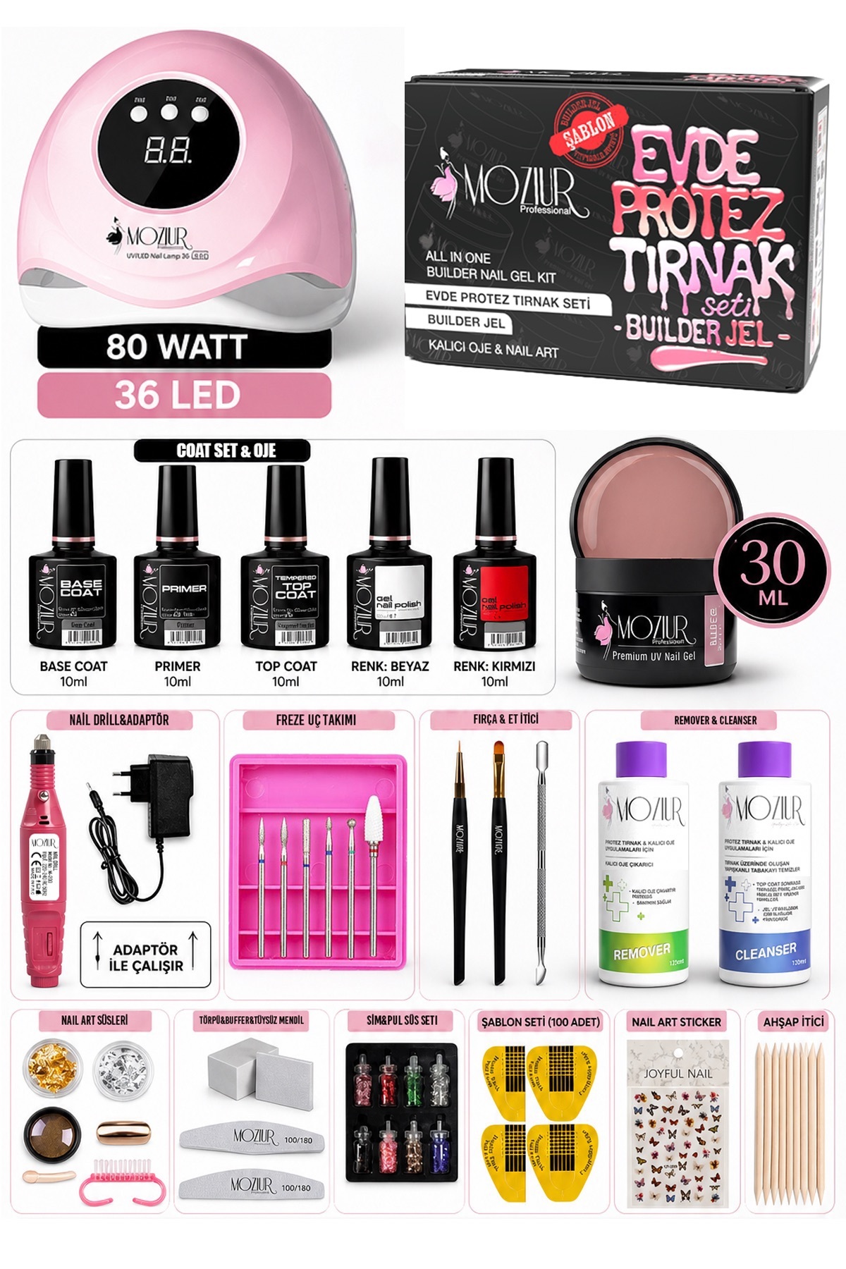 MOZIUR Protez Tırnak & Kalıcı Oje & Nail Art Seti (BUILDER ŞABLON) - Fiyatı, Yorumları
