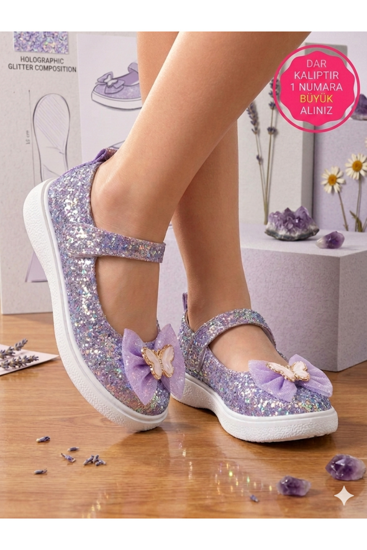 GIRL BUTTERFLY BOW GLITTER GLITTER STYLISH FLAT SHOES