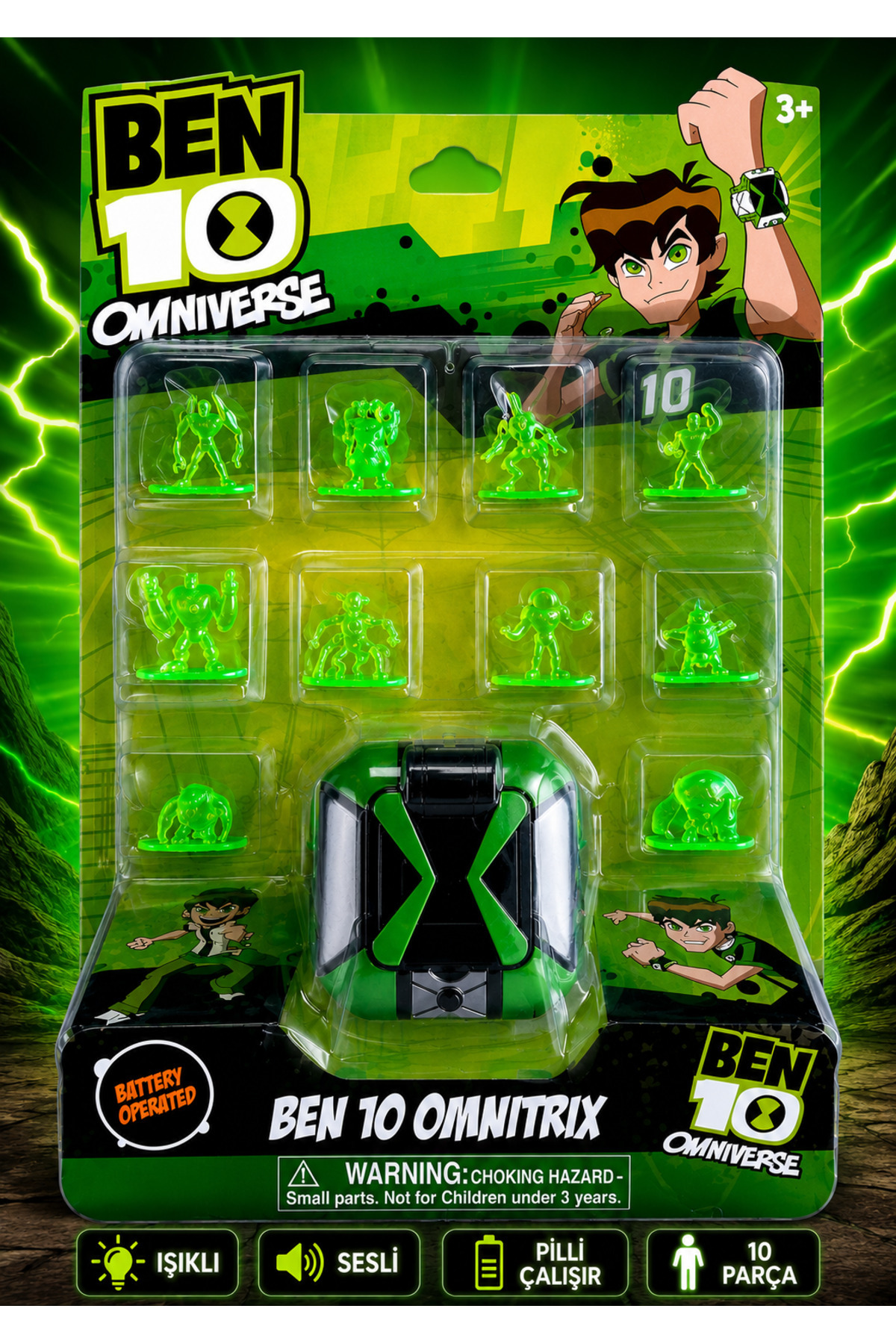 KIRINJI ALIENS 10インチ Retoys Benten 10 Omnitrix 10 Figürlü Işıklı Sesli Saat - Fiyatı