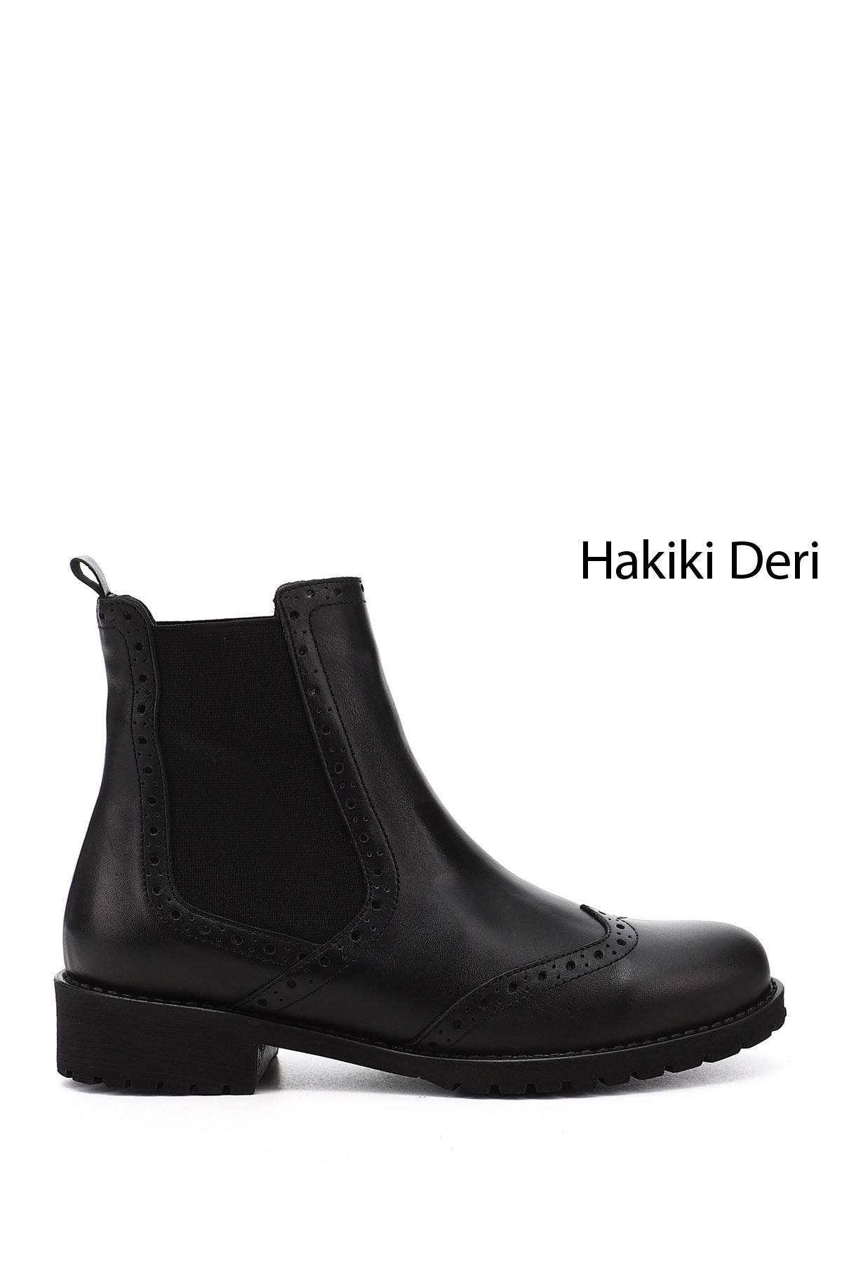 Women's Black Rubber Sole Genuine Leather Chelsea Boots