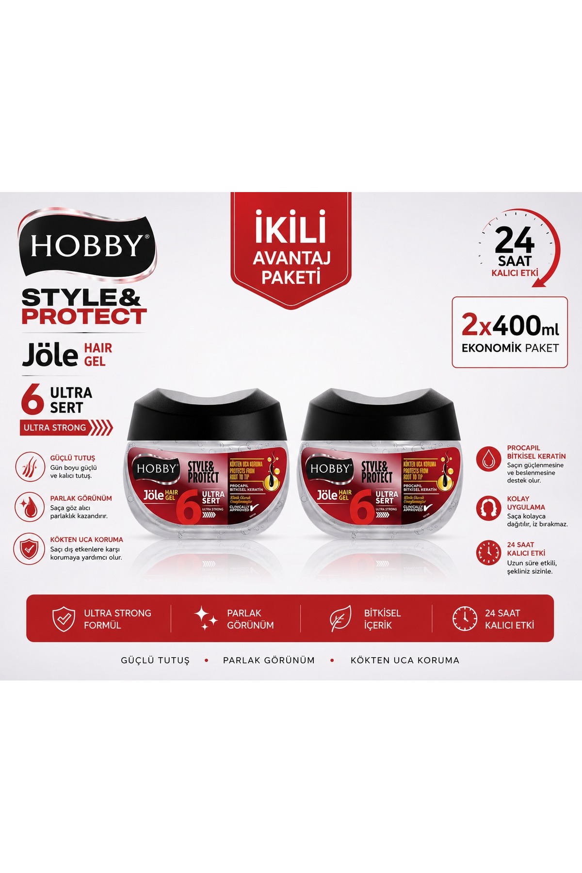 Hobby Saç Jölesi Style Protect Ultra Sert Görünüm 400 ml 2 ADET — SERT TUTUŞ