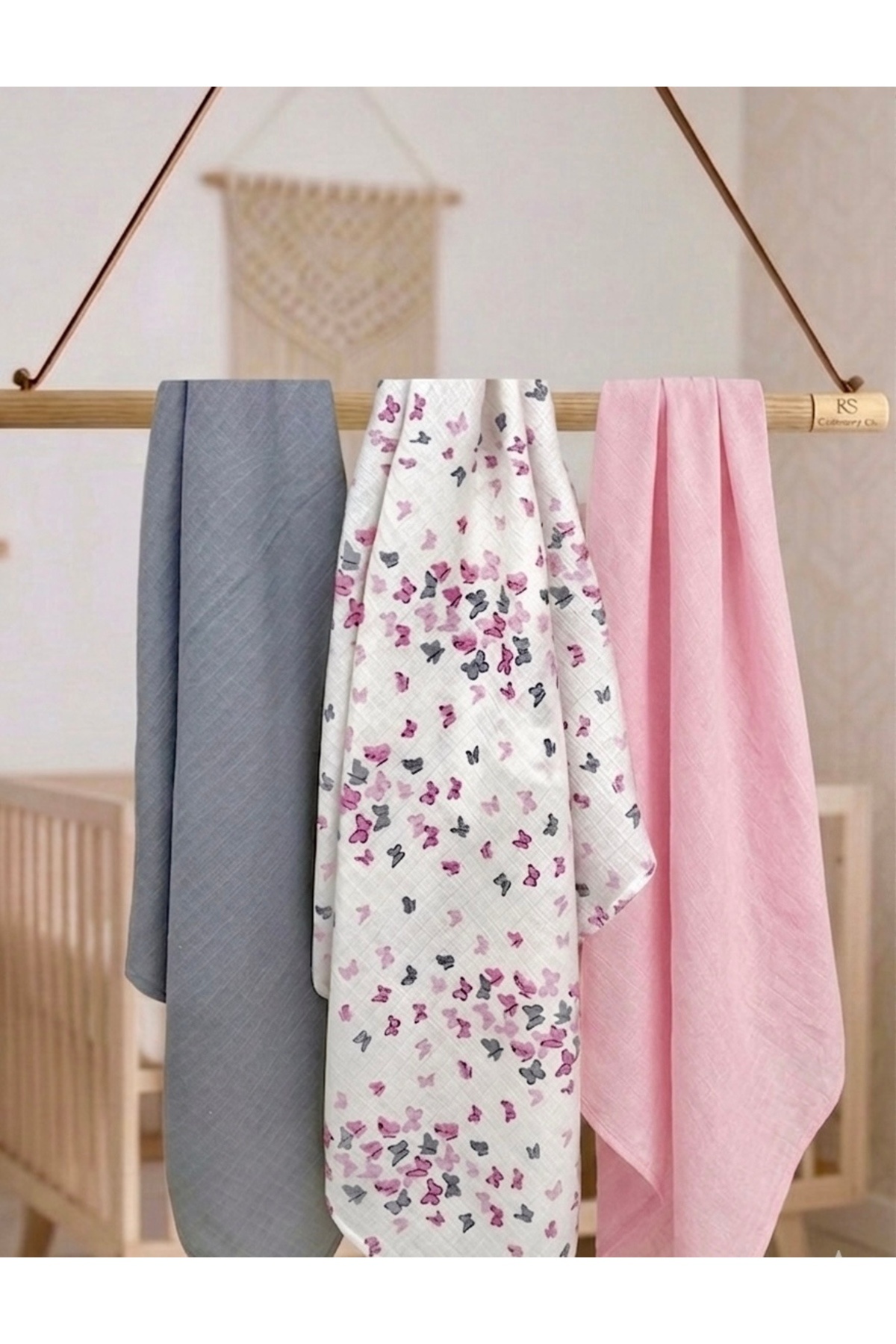 Organic Cotton Muslin Blanket & Muslin Baby Blanket 3pcs Set 90cm x 90cm
